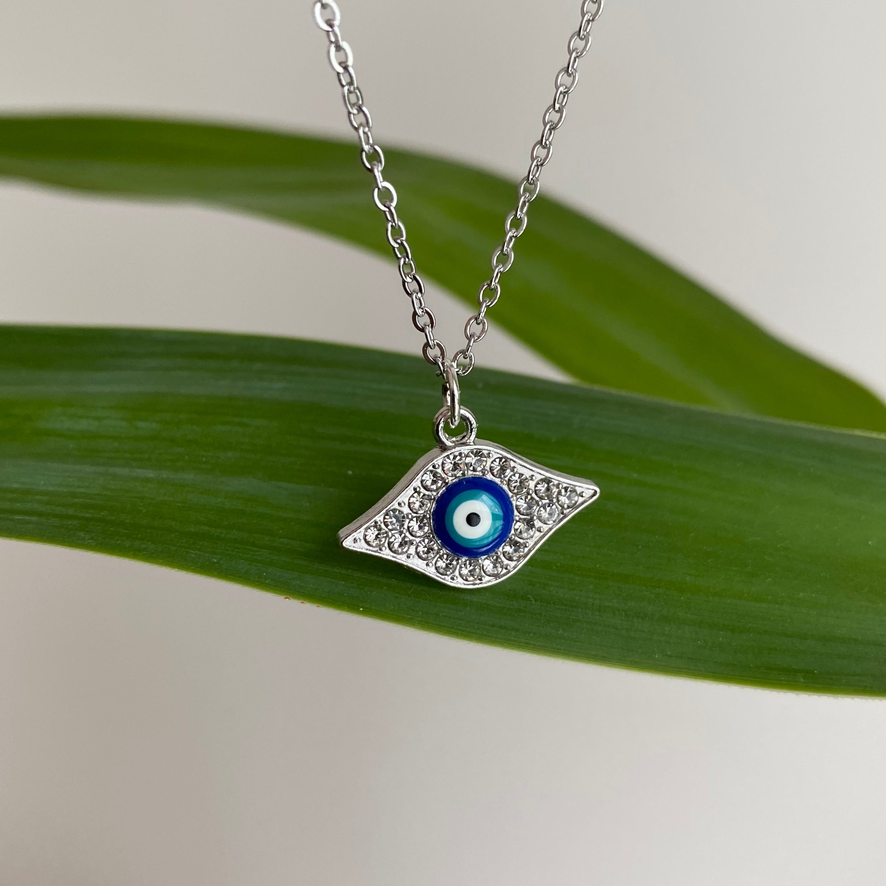 Silver Sparkle Evil Eye of Protection Pendant Necklace
