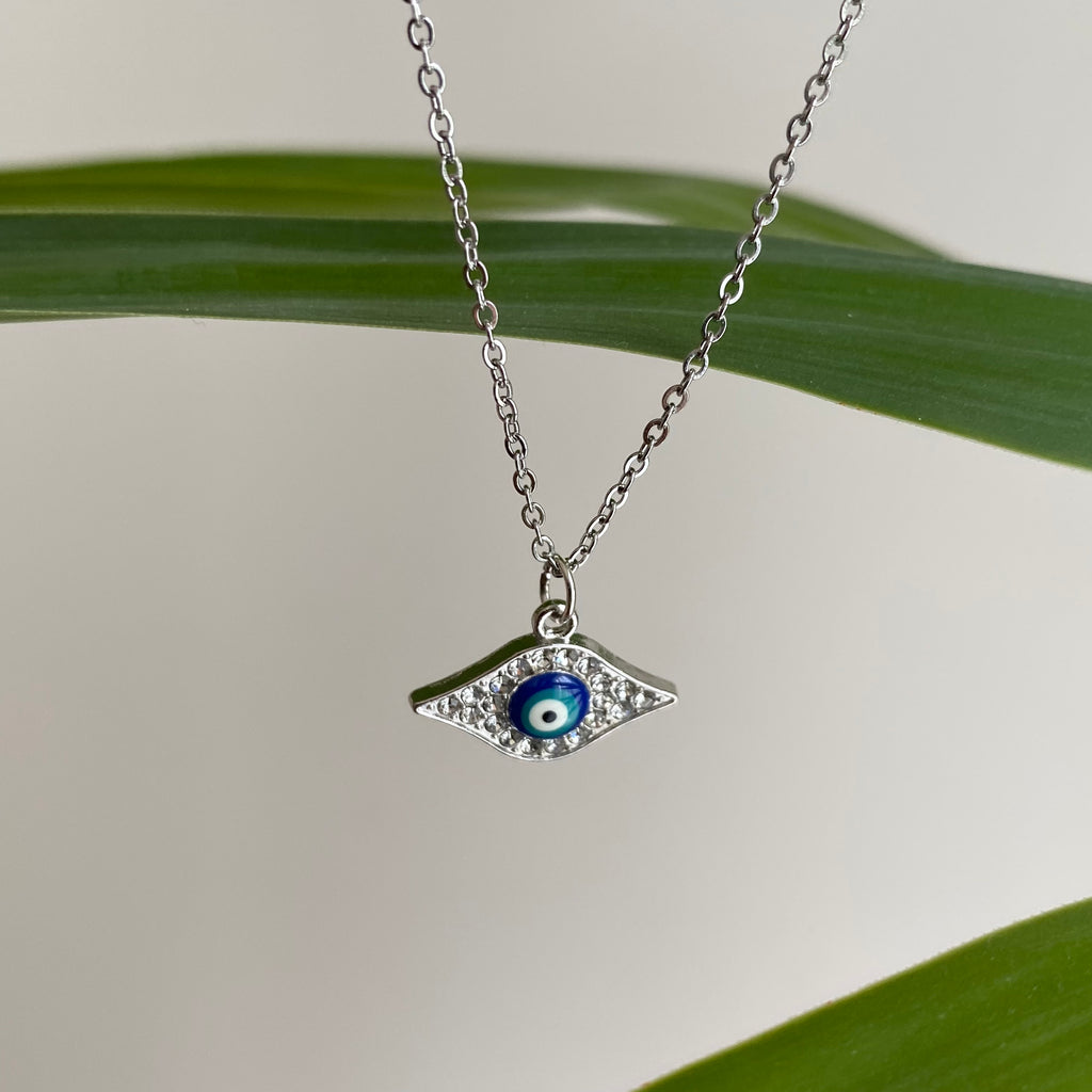 Silver Sparkle Evil Eye of Protection Pendant Necklace