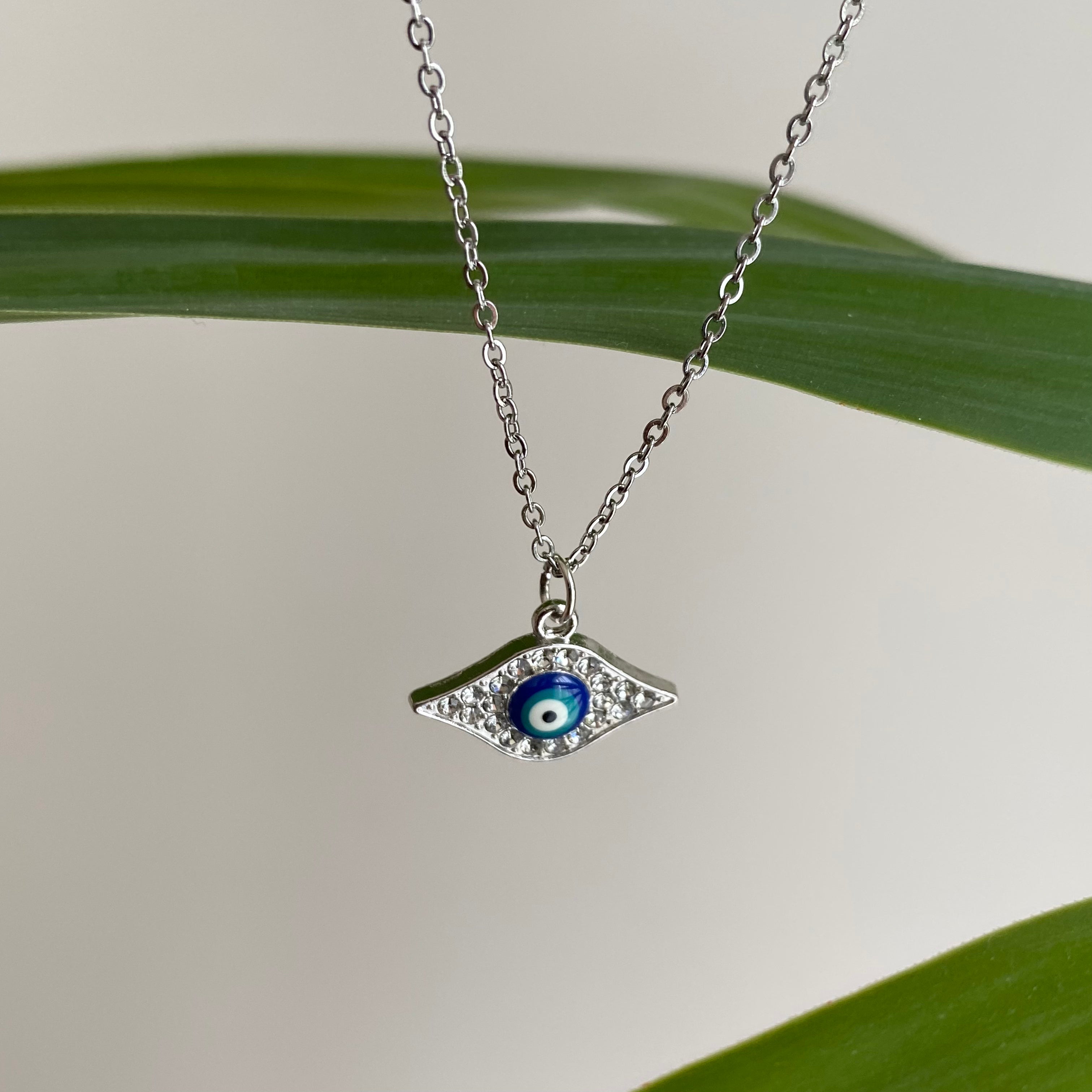 Silver Sparkle Evil Eye of Protection Pendant Necklace