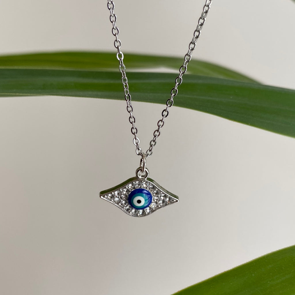 Silver Sparkle Evil Eye of Protection Pendant Necklace
