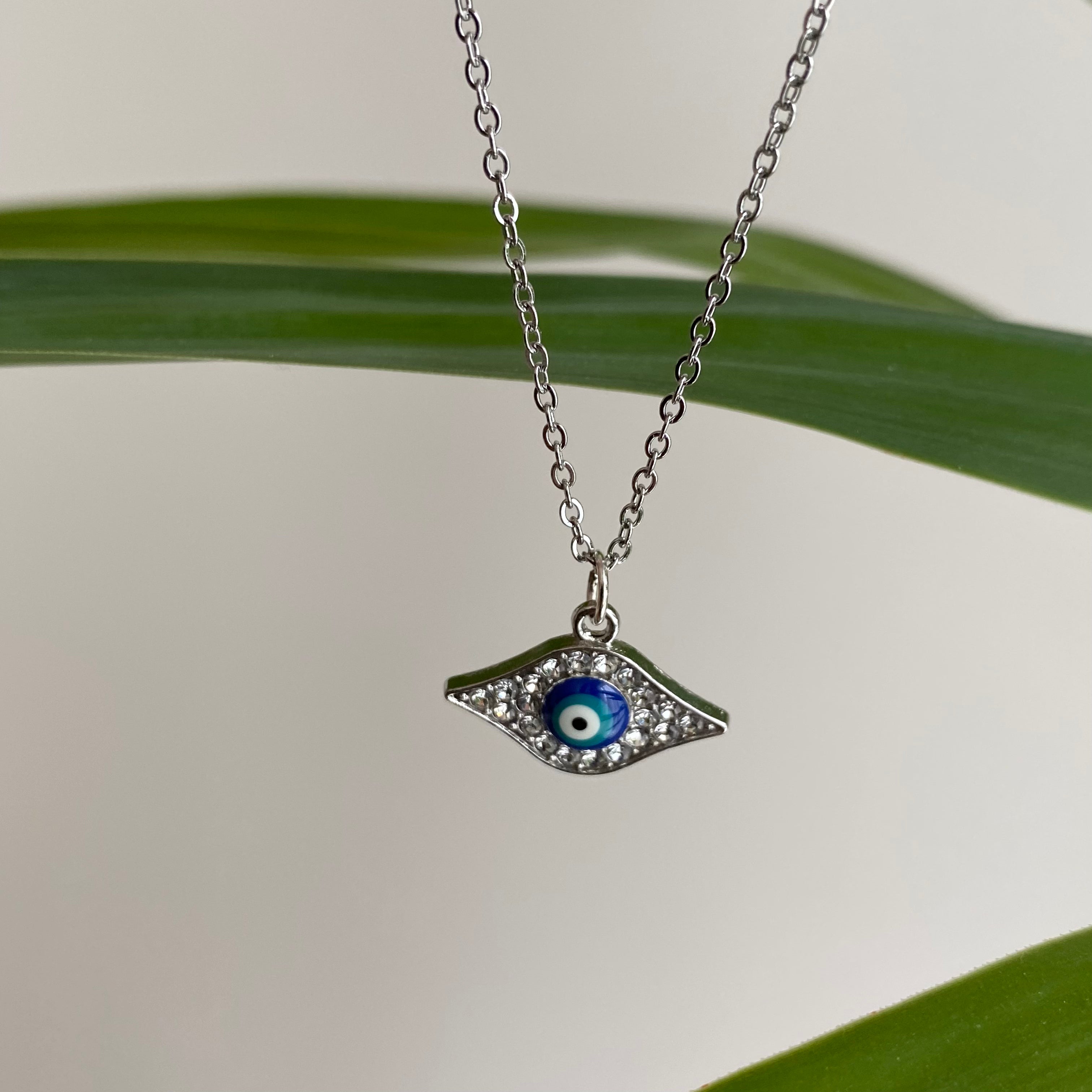 Silver Sparkle Evil Eye of Protection Pendant Necklace