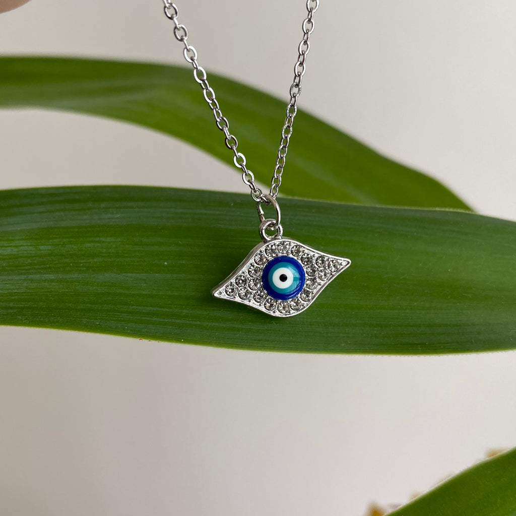 Silver Sparkle Evil Eye of Protection Pendant Necklace