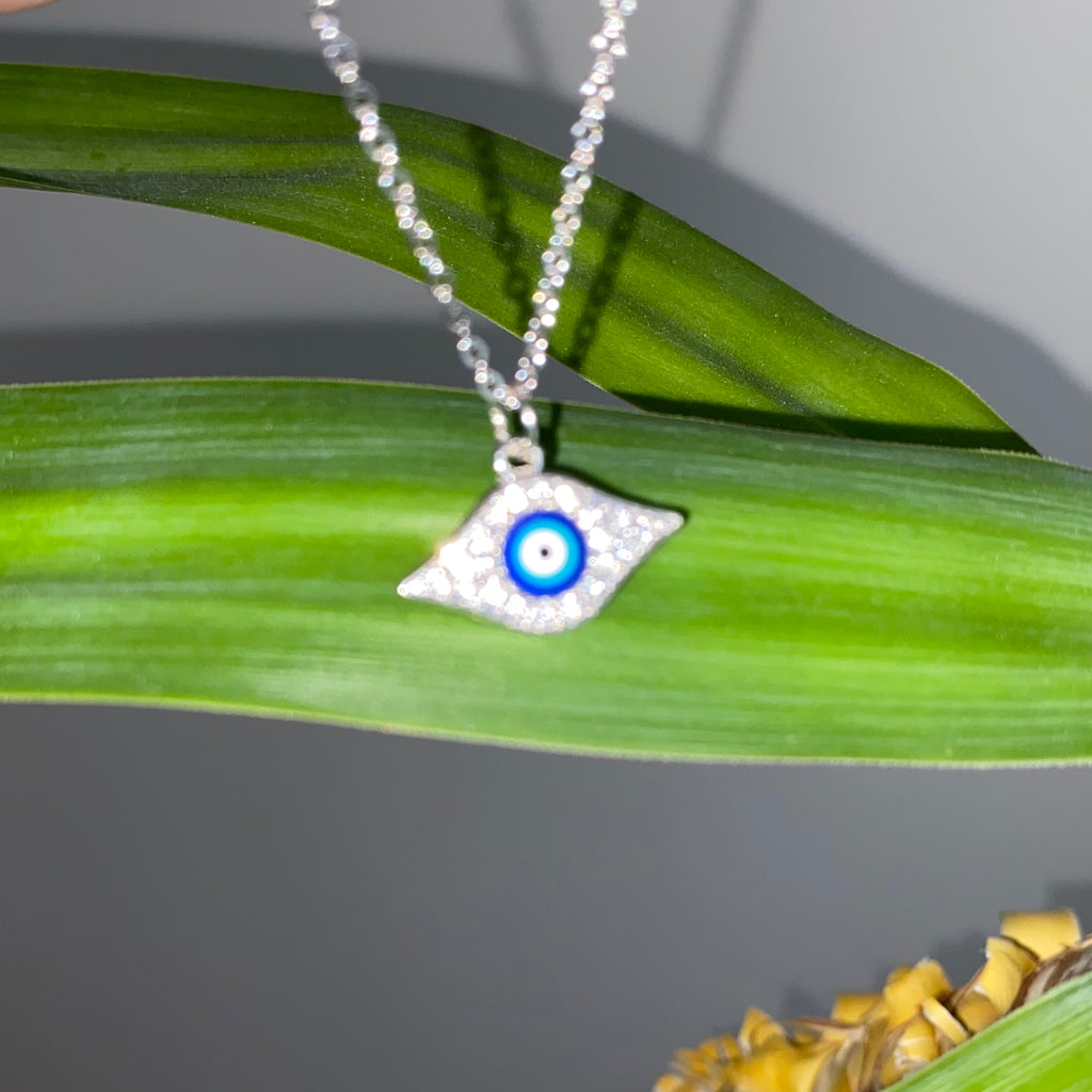 Silver Sparkle Evil Eye of Protection Pendant Necklace