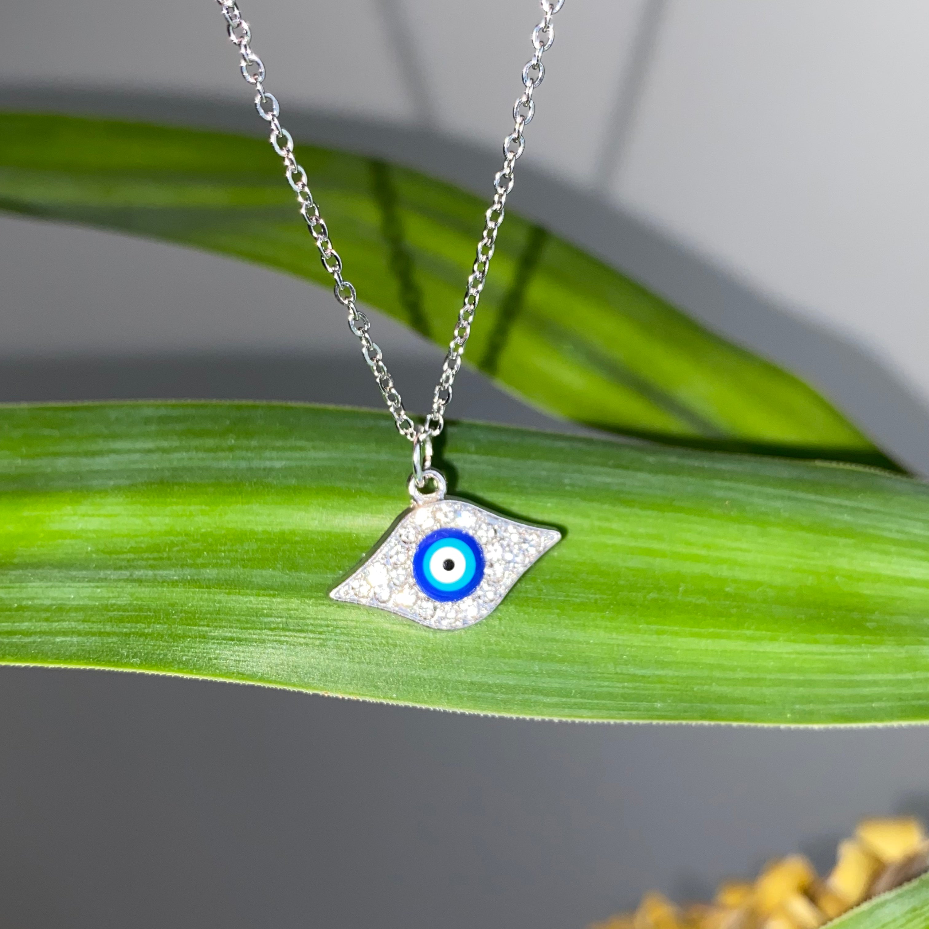 Silver Sparkle Evil Eye of Protection Pendant Necklace