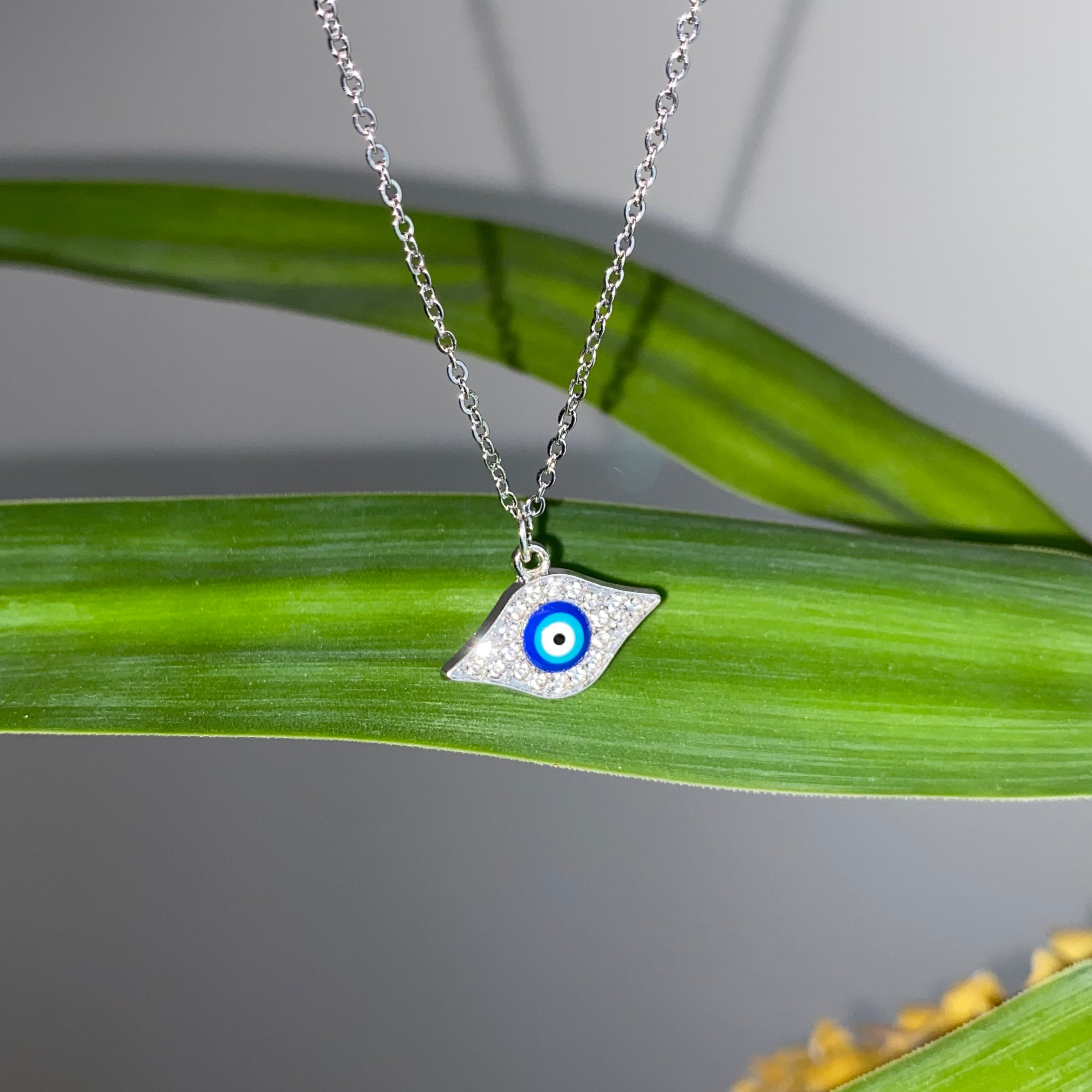 Silver Sparkle Evil Eye of Protection Pendant Necklace