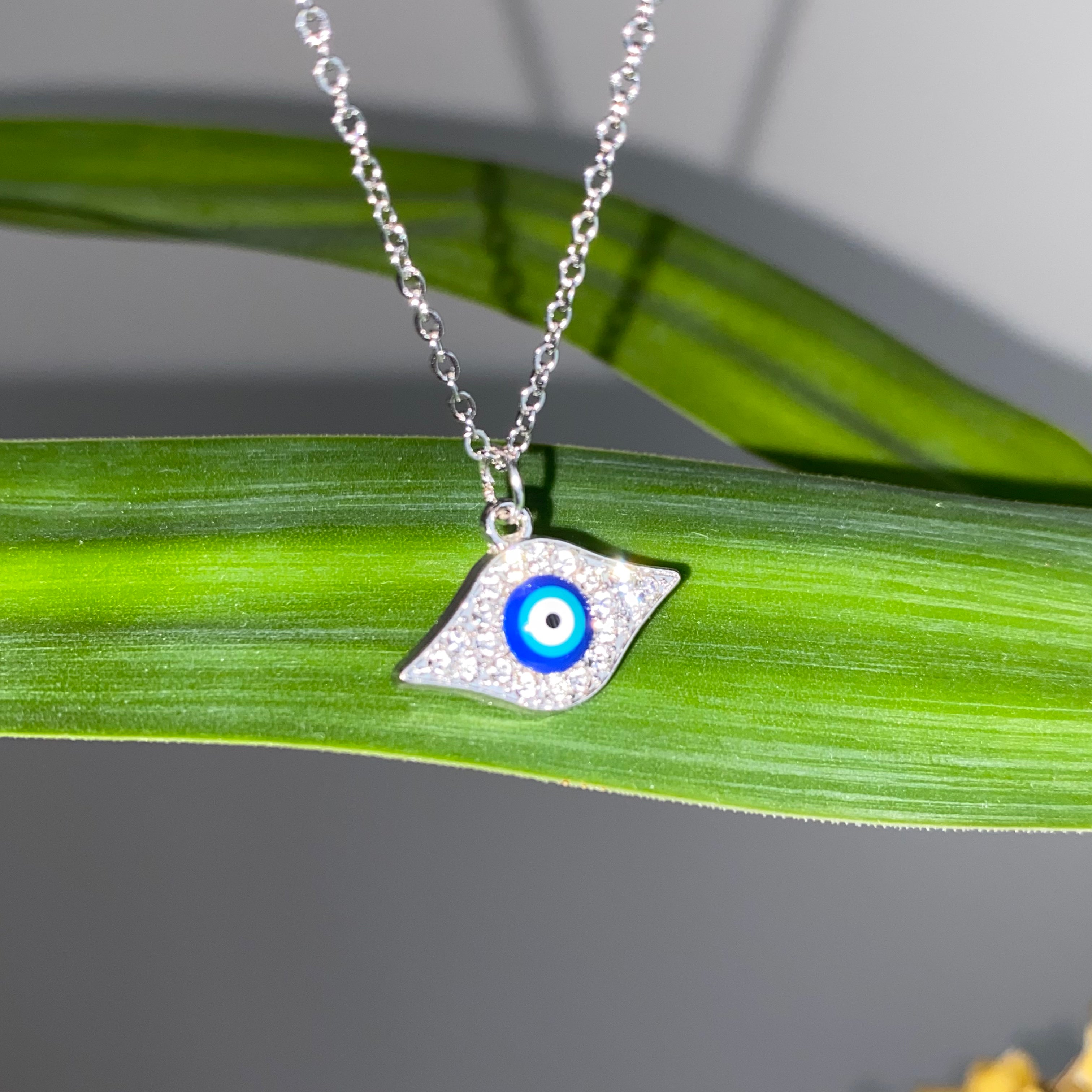 Silver Sparkle Evil Eye of Protection Pendant Necklace
