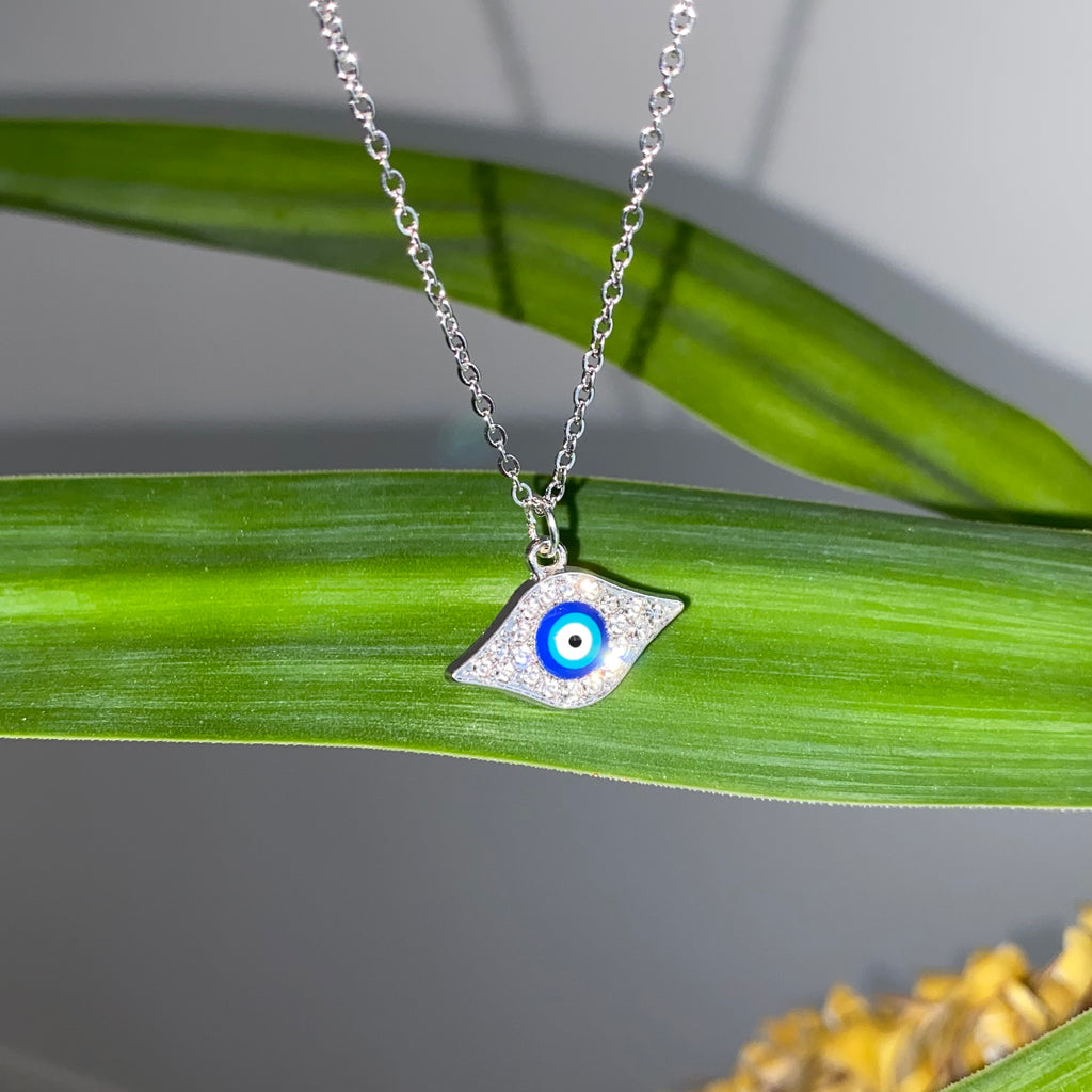 Silver Sparkle Evil Eye of Protection Pendant Necklace