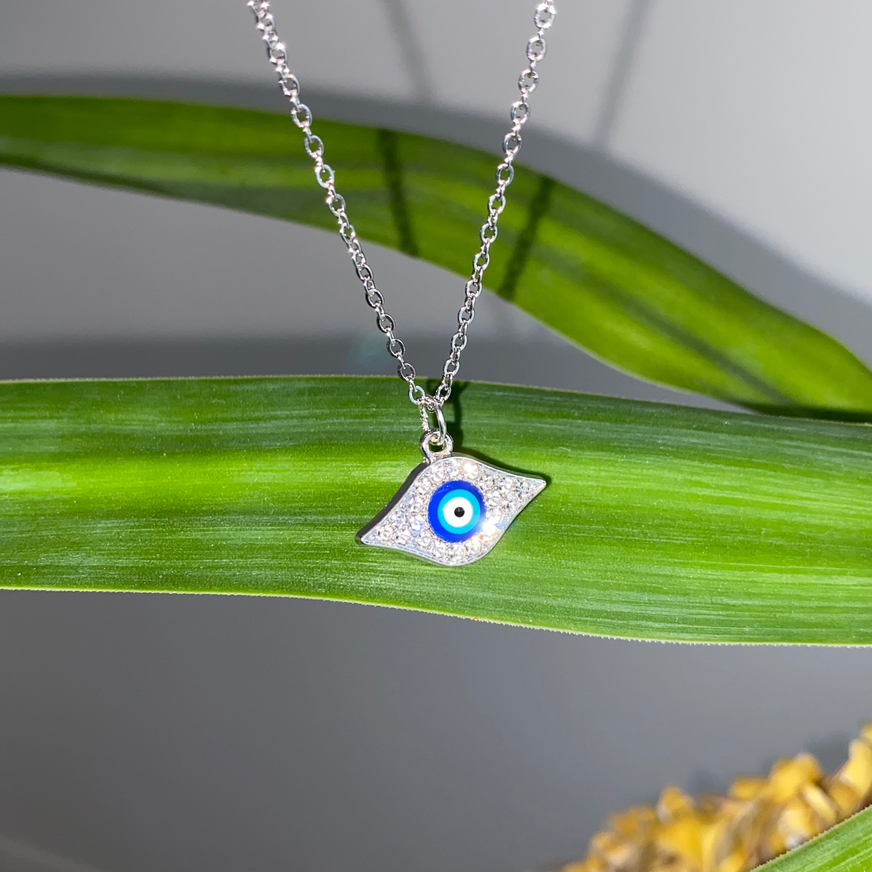 Silver Sparkle Evil Eye of Protection Pendant Necklace