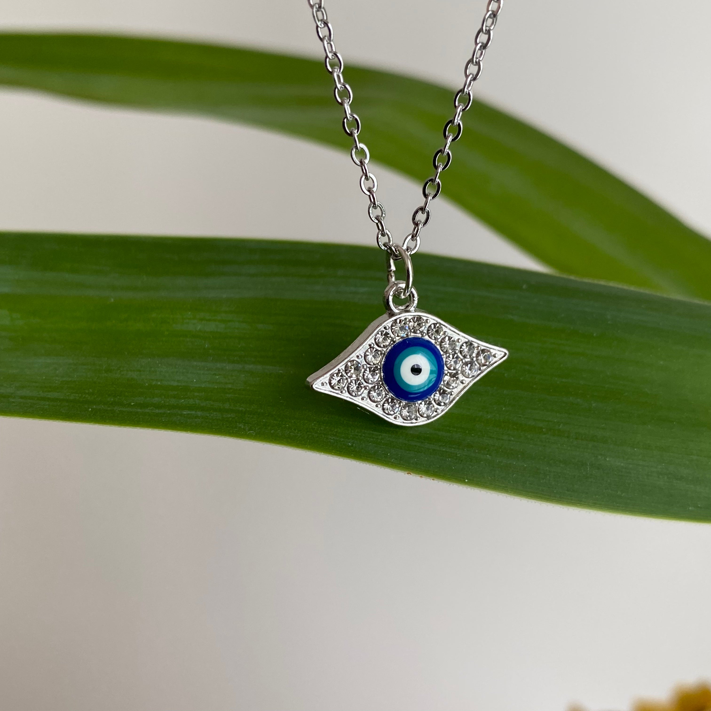 Silver Sparkle Evil Eye of Protection Pendant Necklace