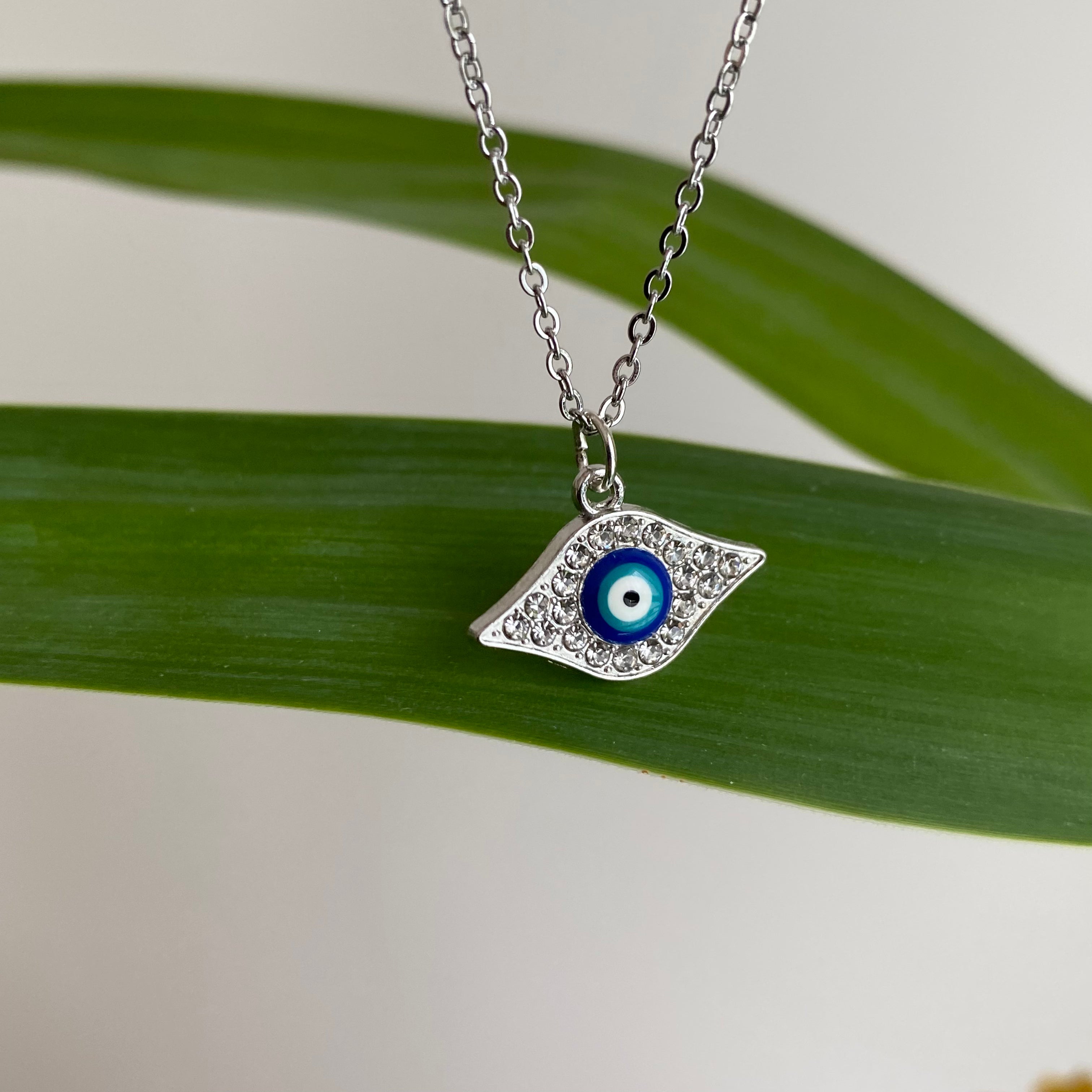 Silver Sparkle Evil Eye of Protection Pendant Necklace
