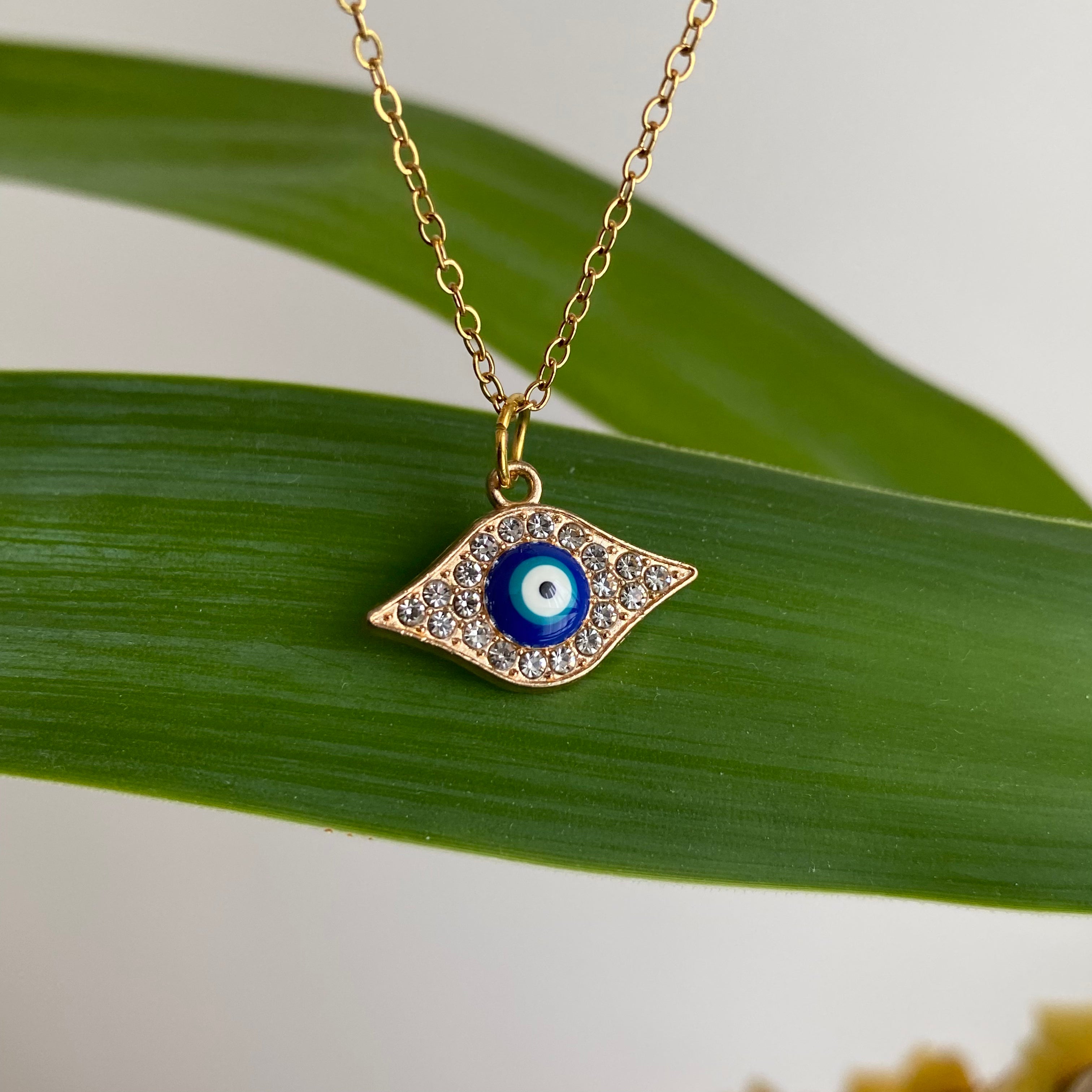 Gold Sparkle Evil Eye of Protection Pendant Necklace