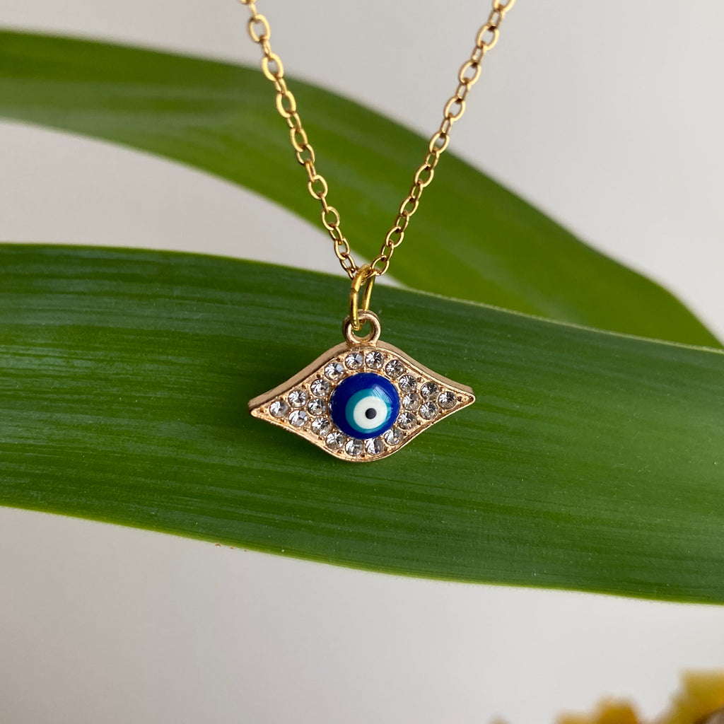 Gold Sparkle Evil Eye of Protection Pendant Necklace