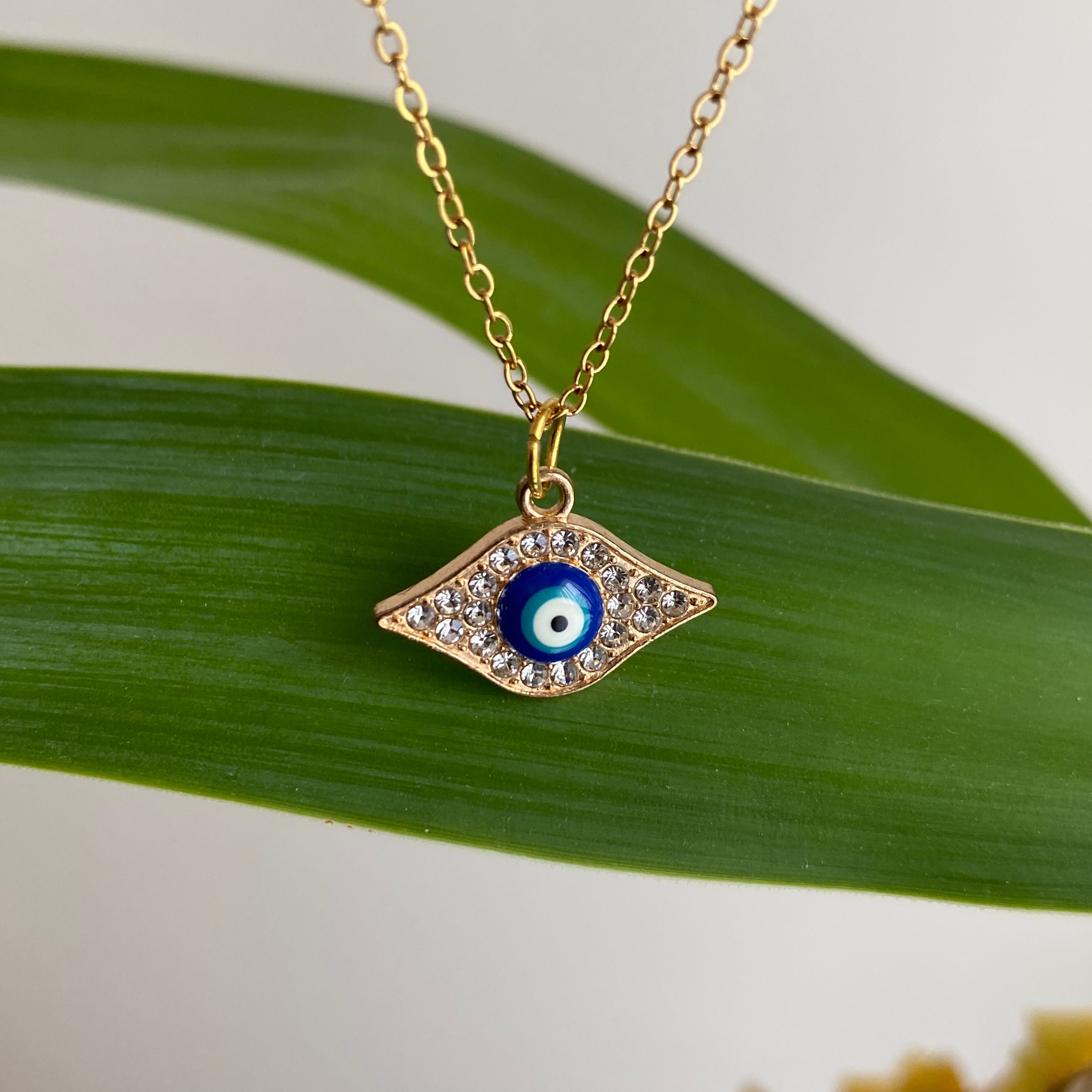 Gold Sparkle Evil Eye of Protection Pendant Necklace