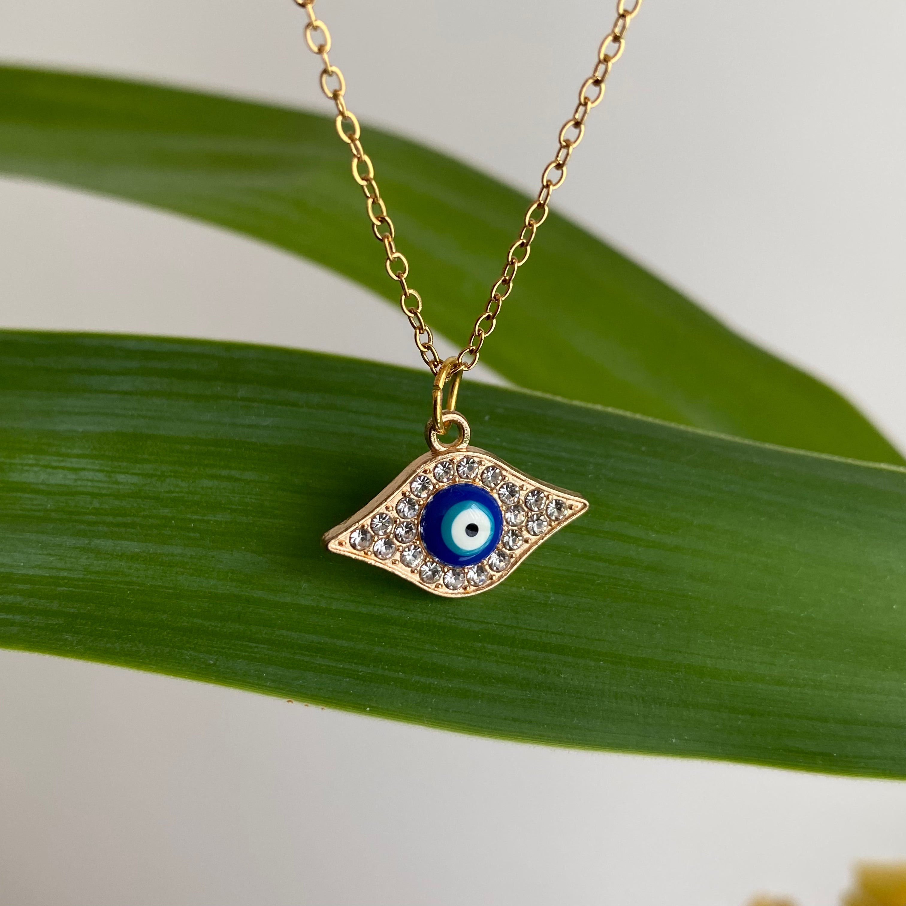 Gold Sparkle Evil Eye of Protection Pendant Necklace