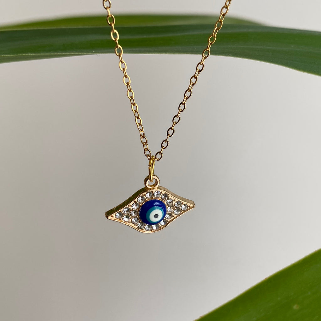 Gold Sparkle Evil Eye of Protection Pendant Necklace