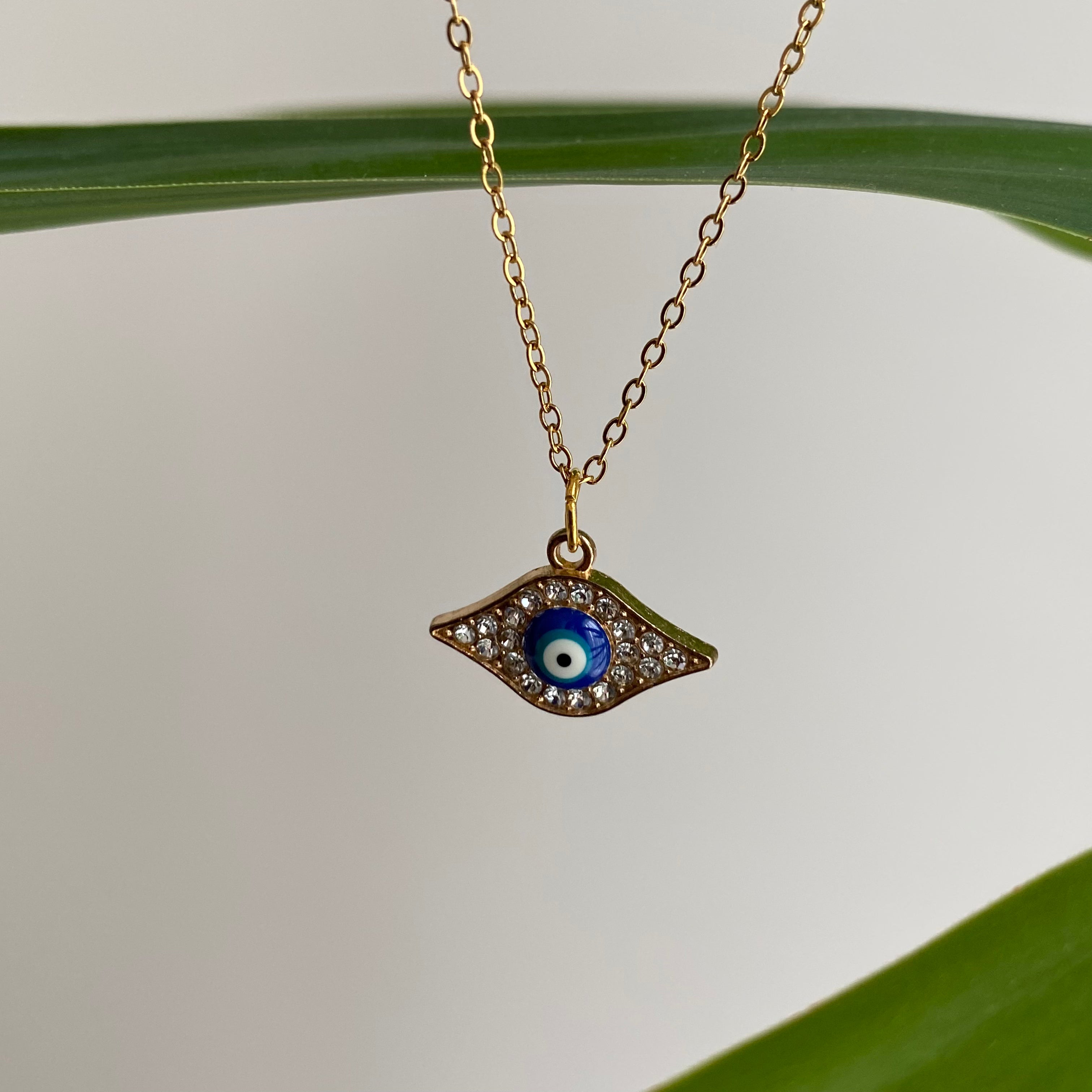 Gold Sparkle Evil Eye of Protection Pendant Necklace