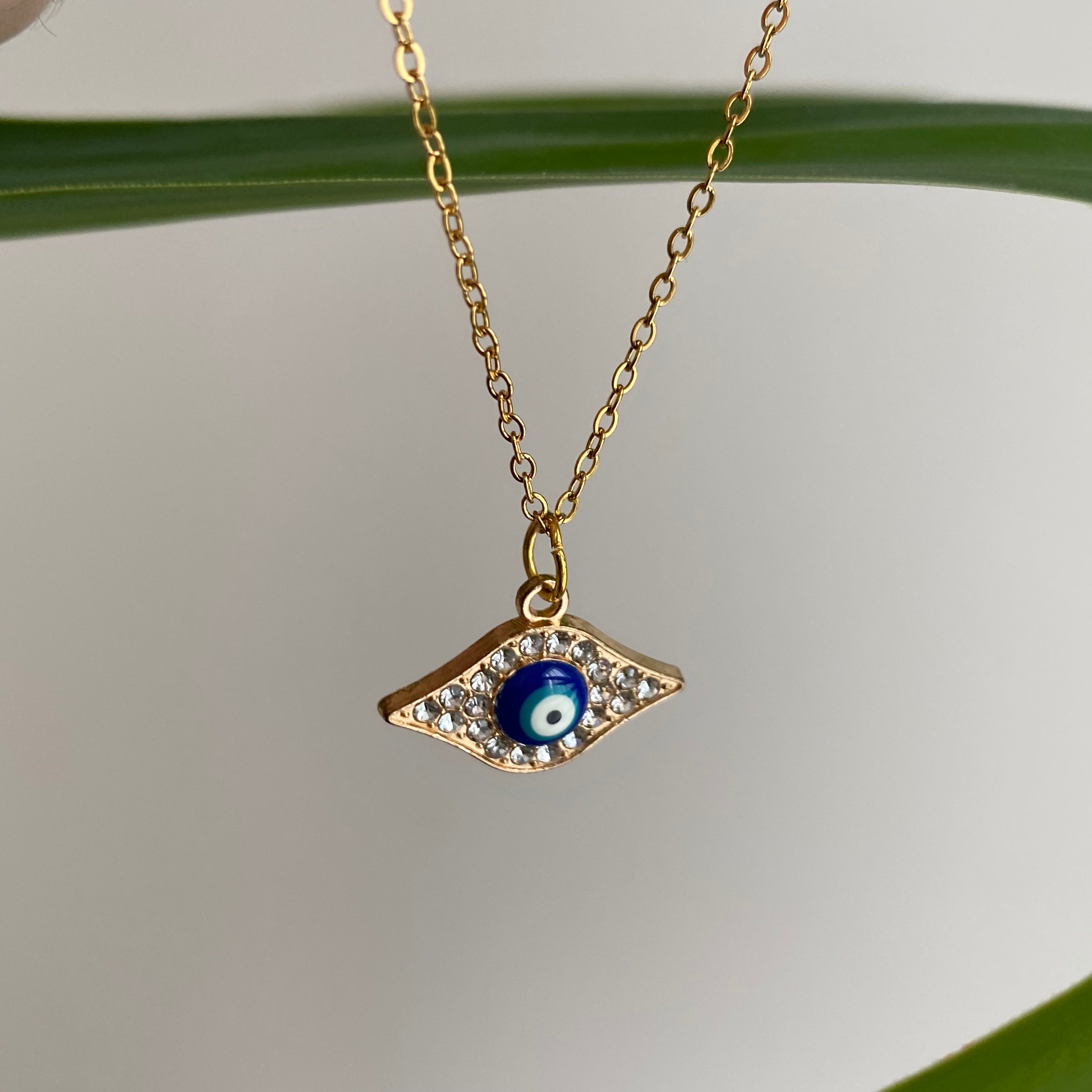 Gold Sparkle Evil Eye of Protection Pendant Necklace