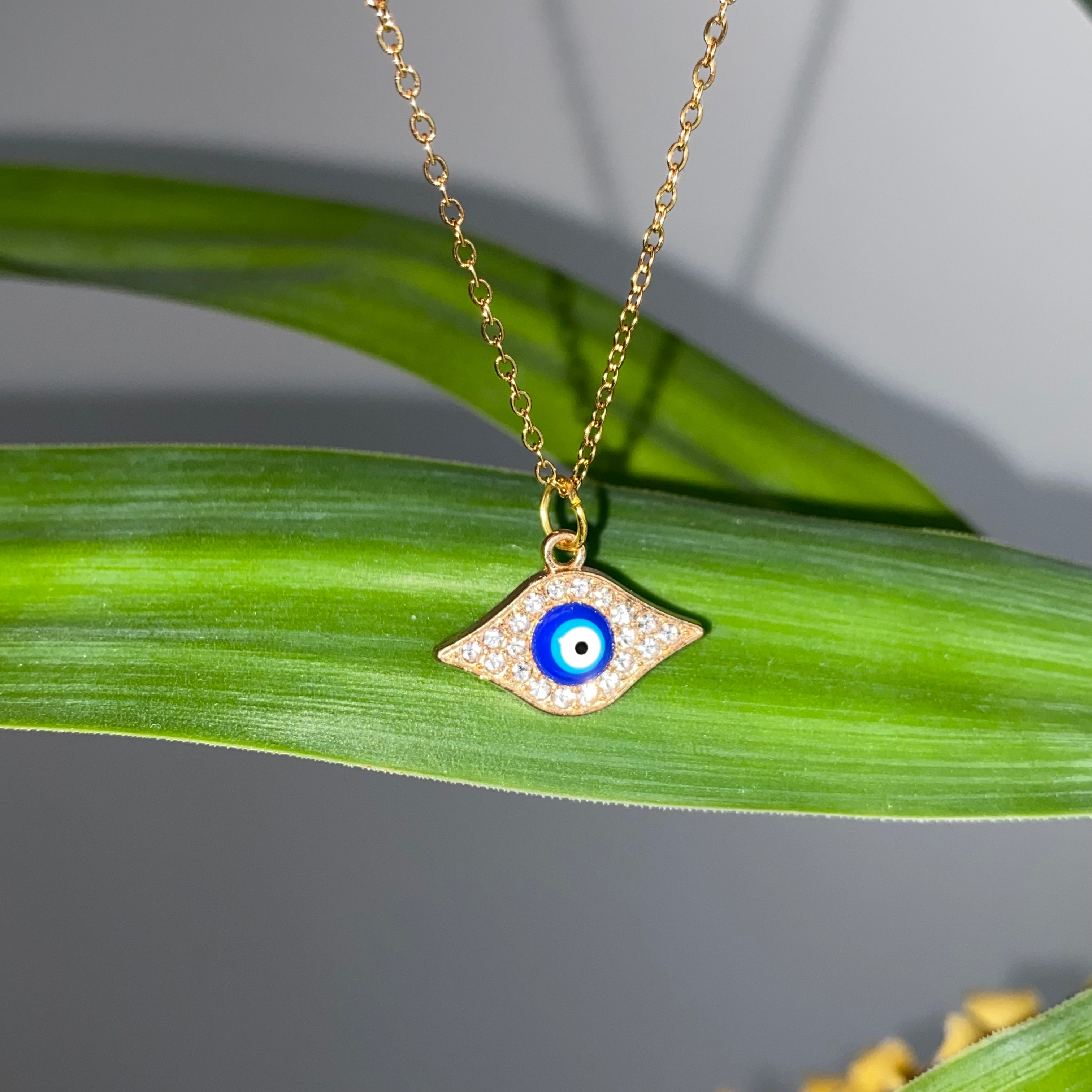 Gold Sparkle Evil Eye of Protection Pendant Necklace
