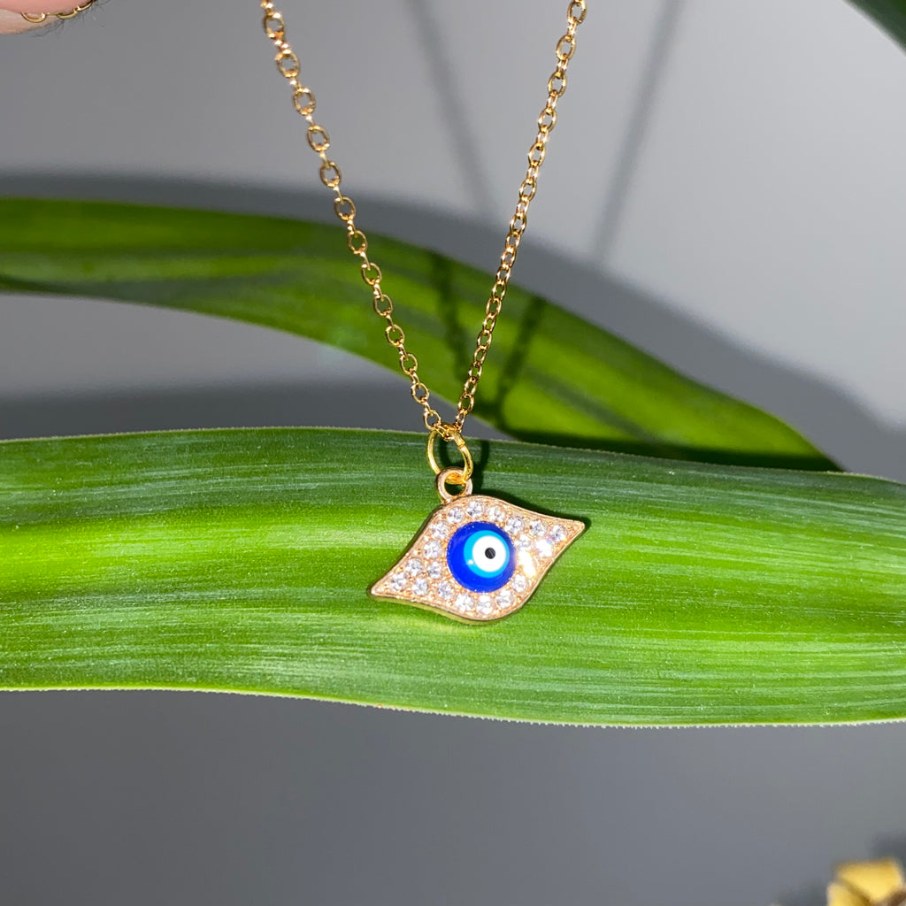 Gold Sparkle Evil Eye of Protection Pendant Necklace