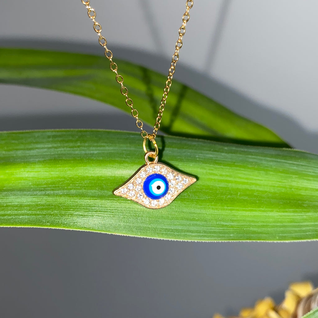 Gold Sparkle Evil Eye of Protection Pendant Necklace