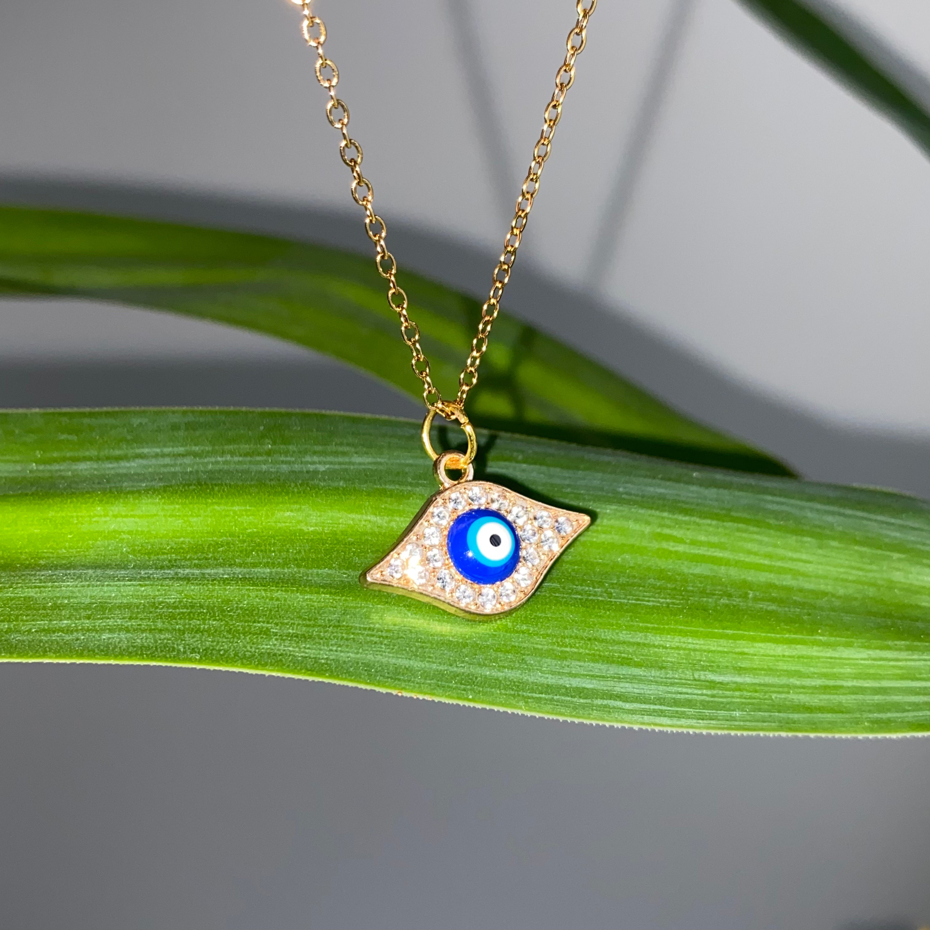 Gold Sparkle Evil Eye of Protection Pendant Necklace