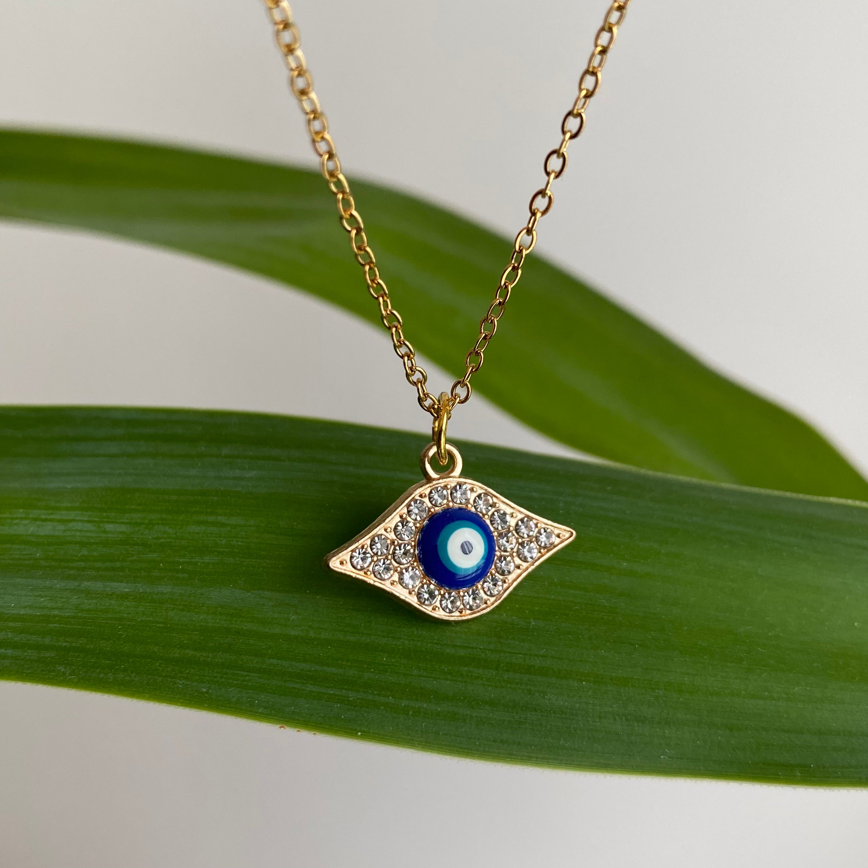 Gold Sparkle Evil Eye of Protection Pendant Necklace