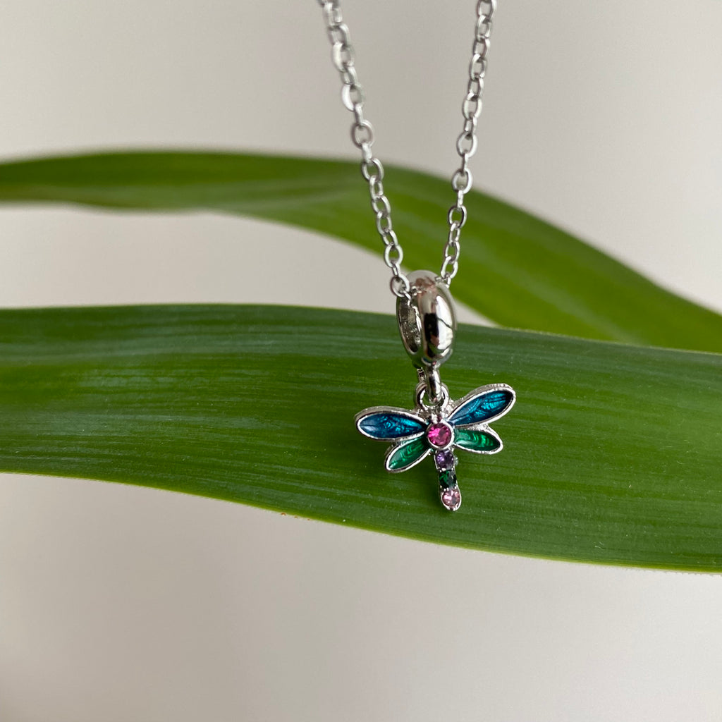 Silver Turquoise Dragonfly Pendant Necklace