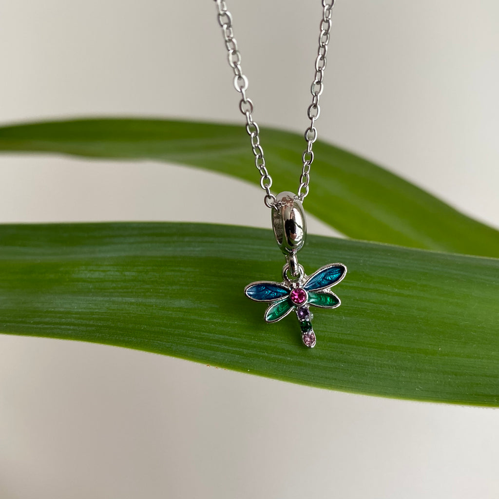 Silver Turquoise Dragonfly Pendant Necklace