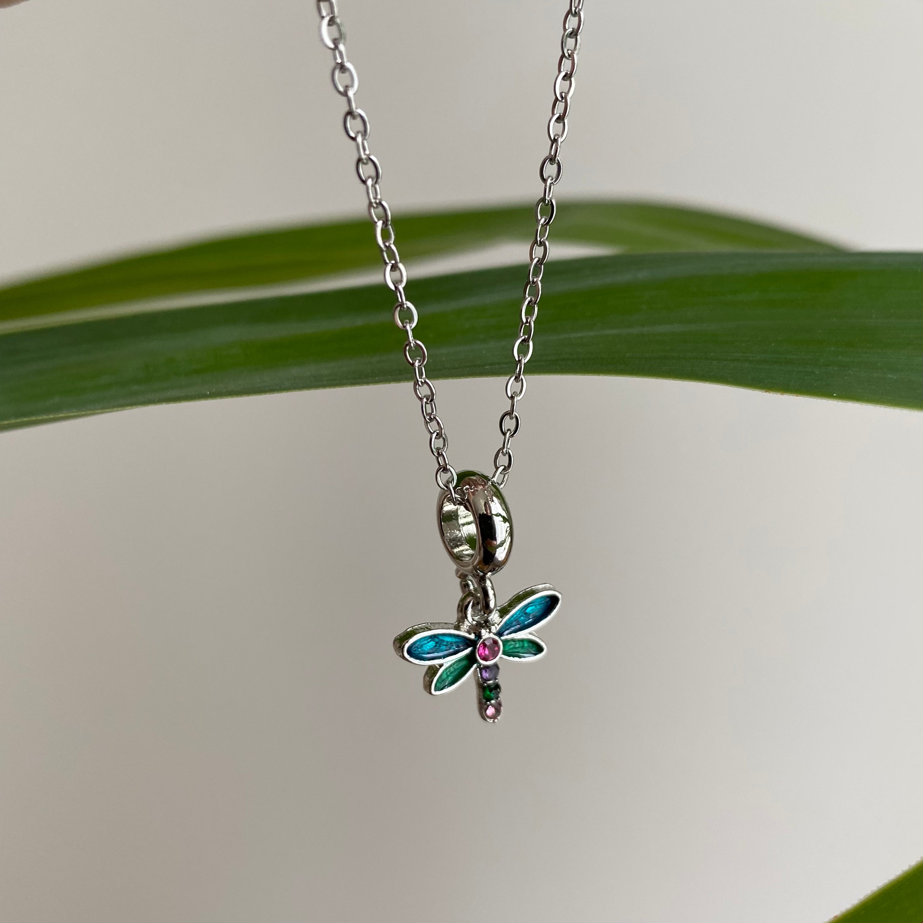 Silver Turquoise Dragonfly Pendant Necklace