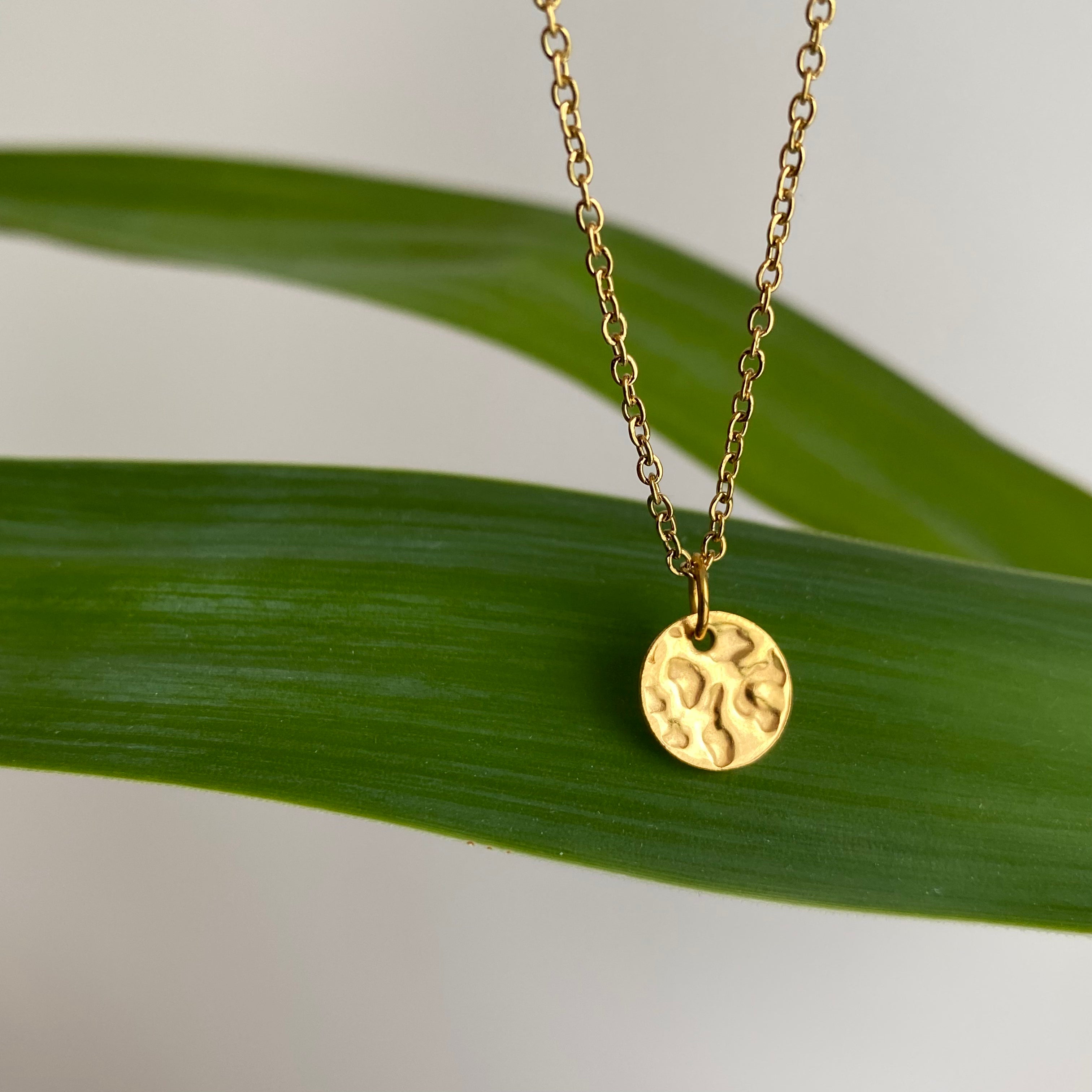 Gold Hammered Circle Pendant Necklace