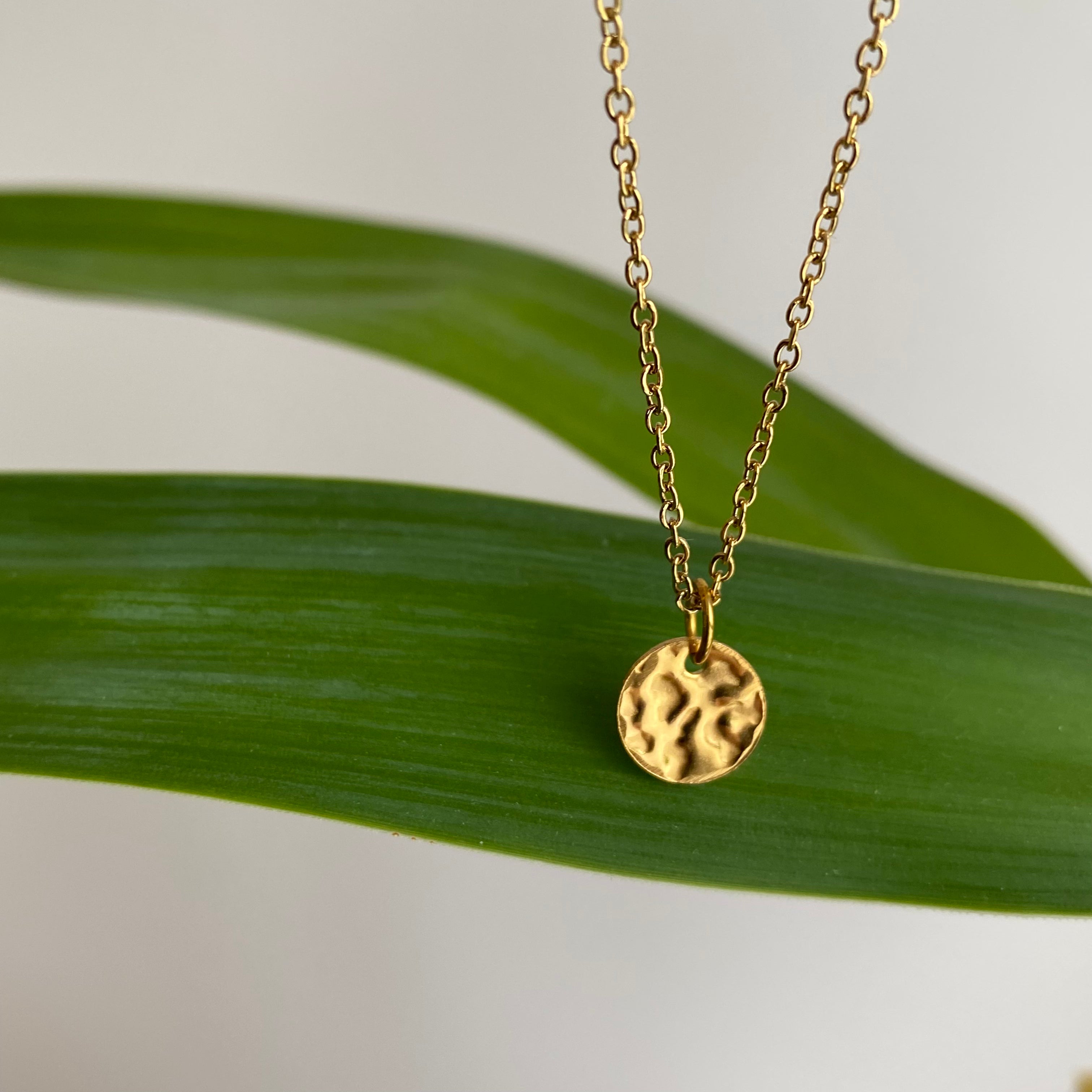 Gold Hammered Circle Pendant Necklace
