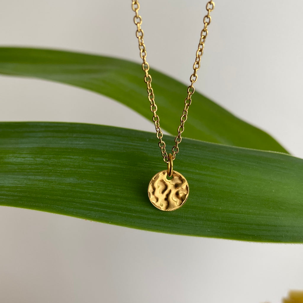 Gold Hammered Circle Pendant Necklace