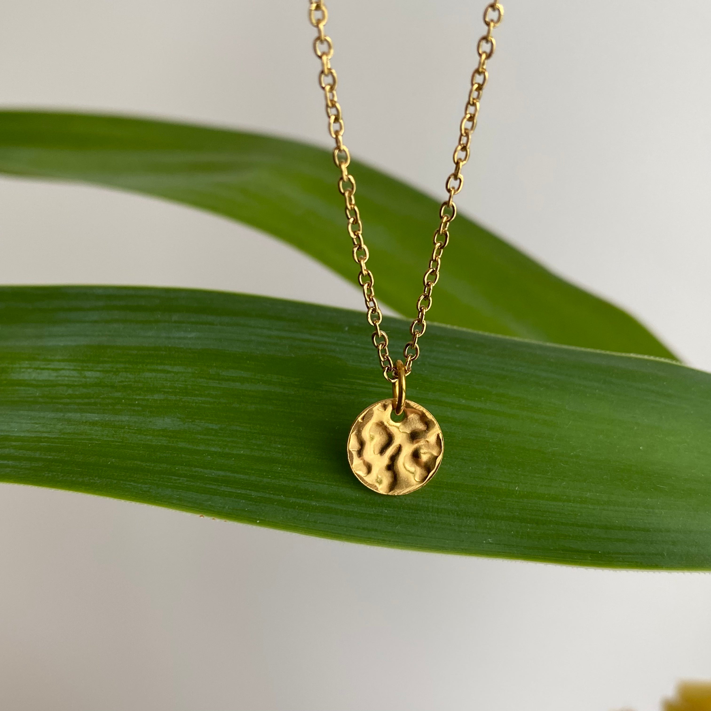Gold Hammered Circle Pendant Necklace