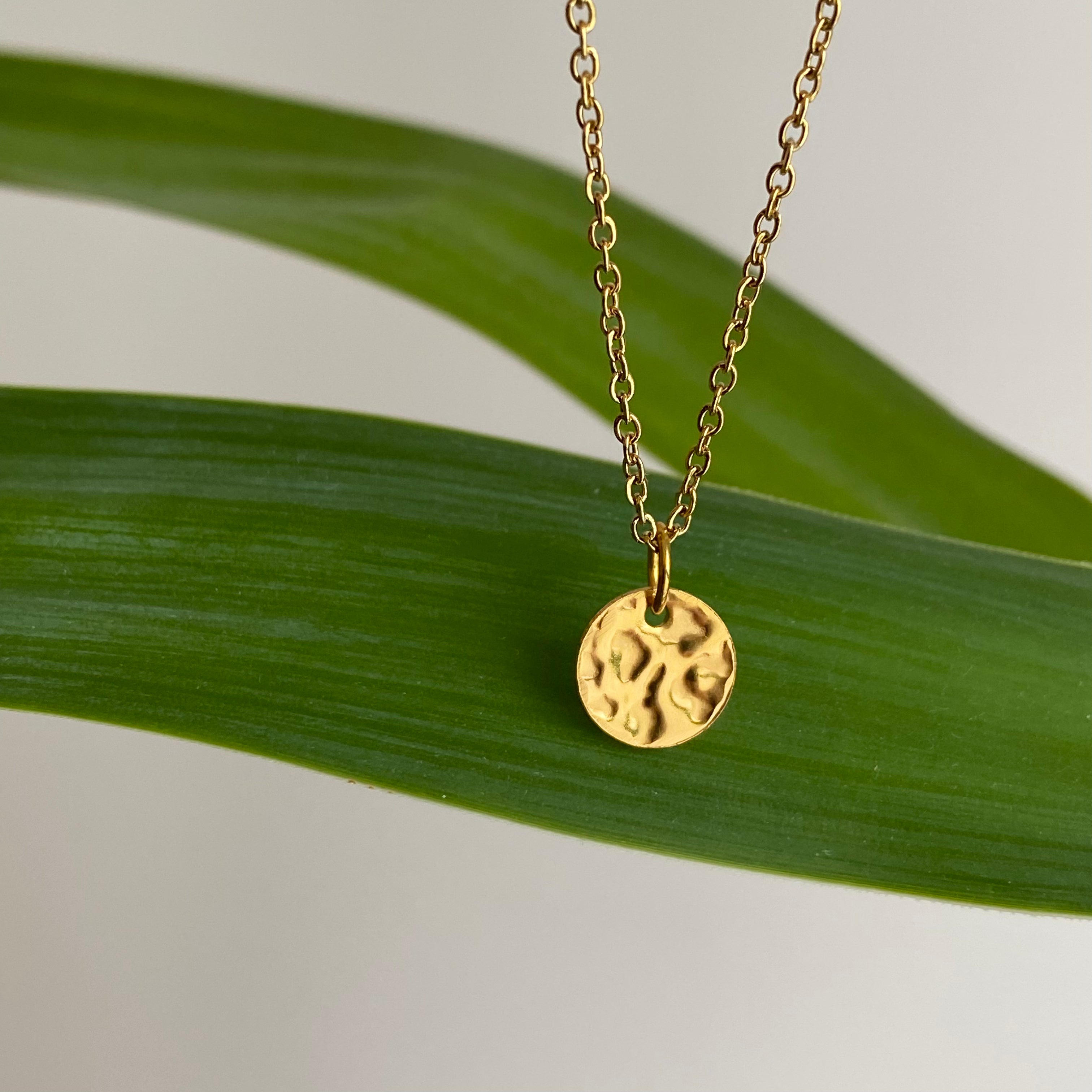 Gold Hammered Circle Pendant Necklace