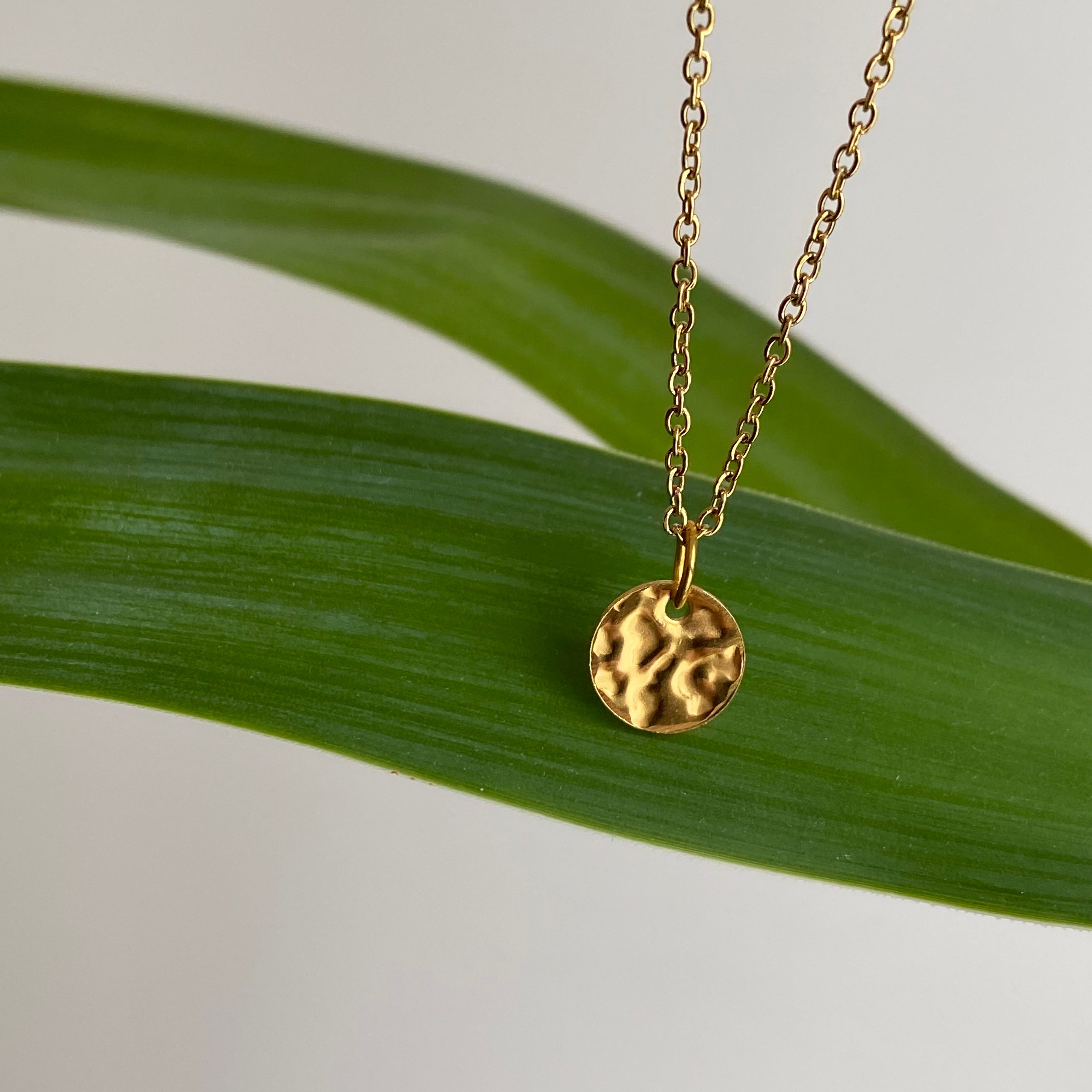 Gold Hammered Circle Pendant Necklace