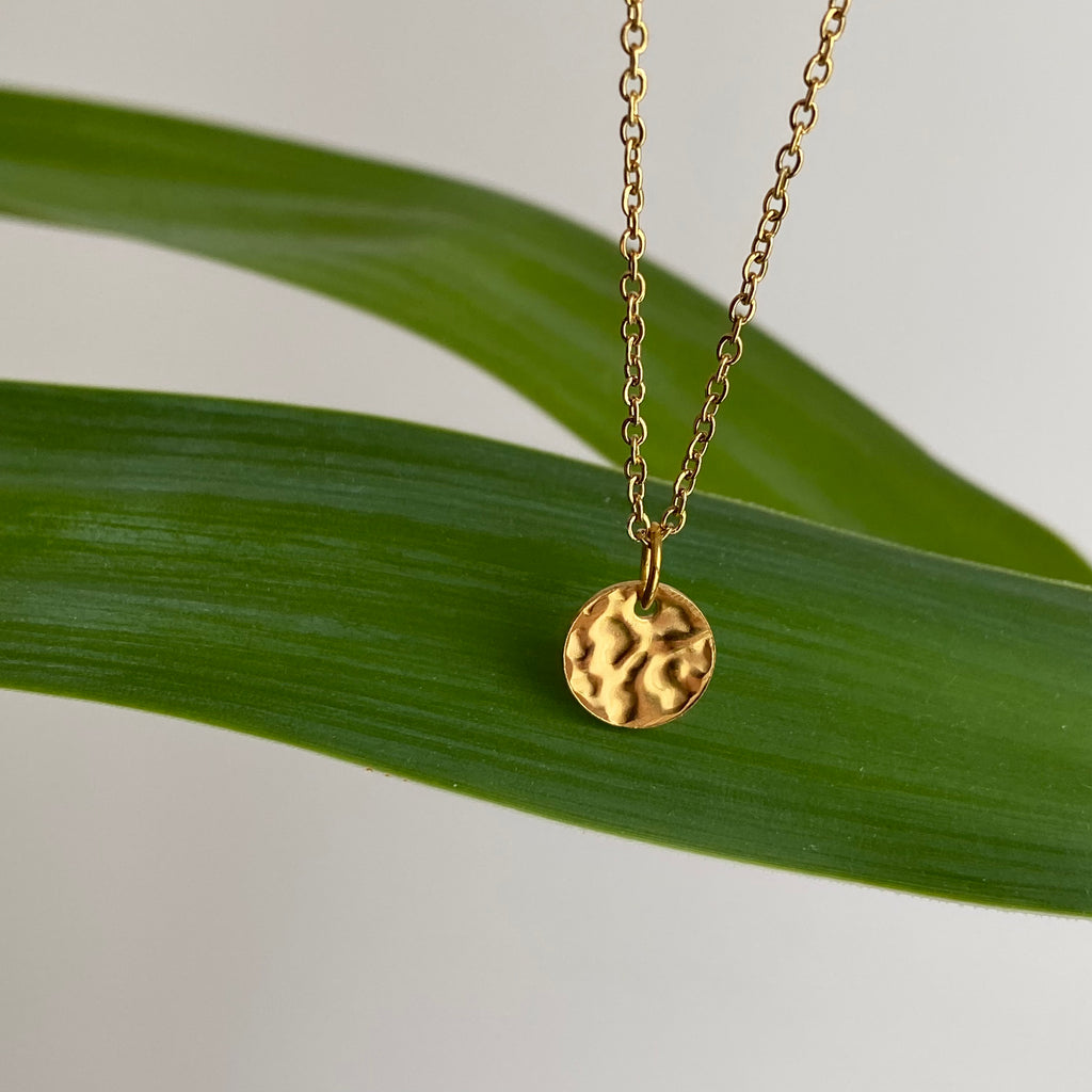 Gold Hammered Circle Pendant Necklace