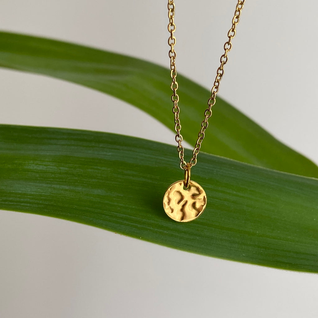 Gold Hammered Circle Pendant Necklace