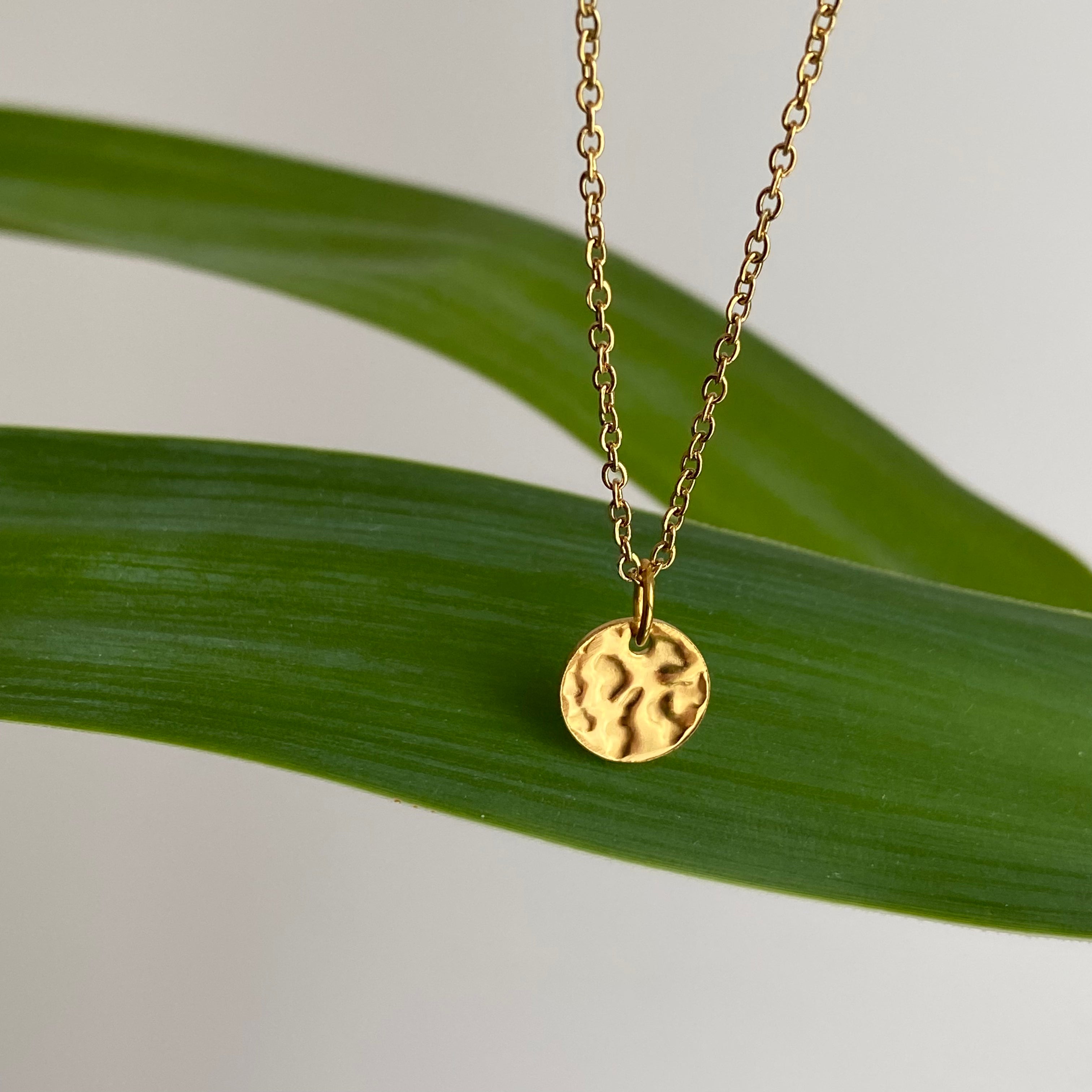 Gold Hammered Circle Pendant Necklace