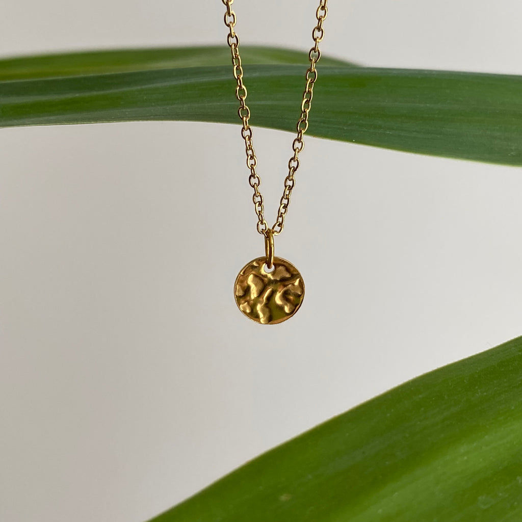 Gold Hammered Circle Pendant Necklace