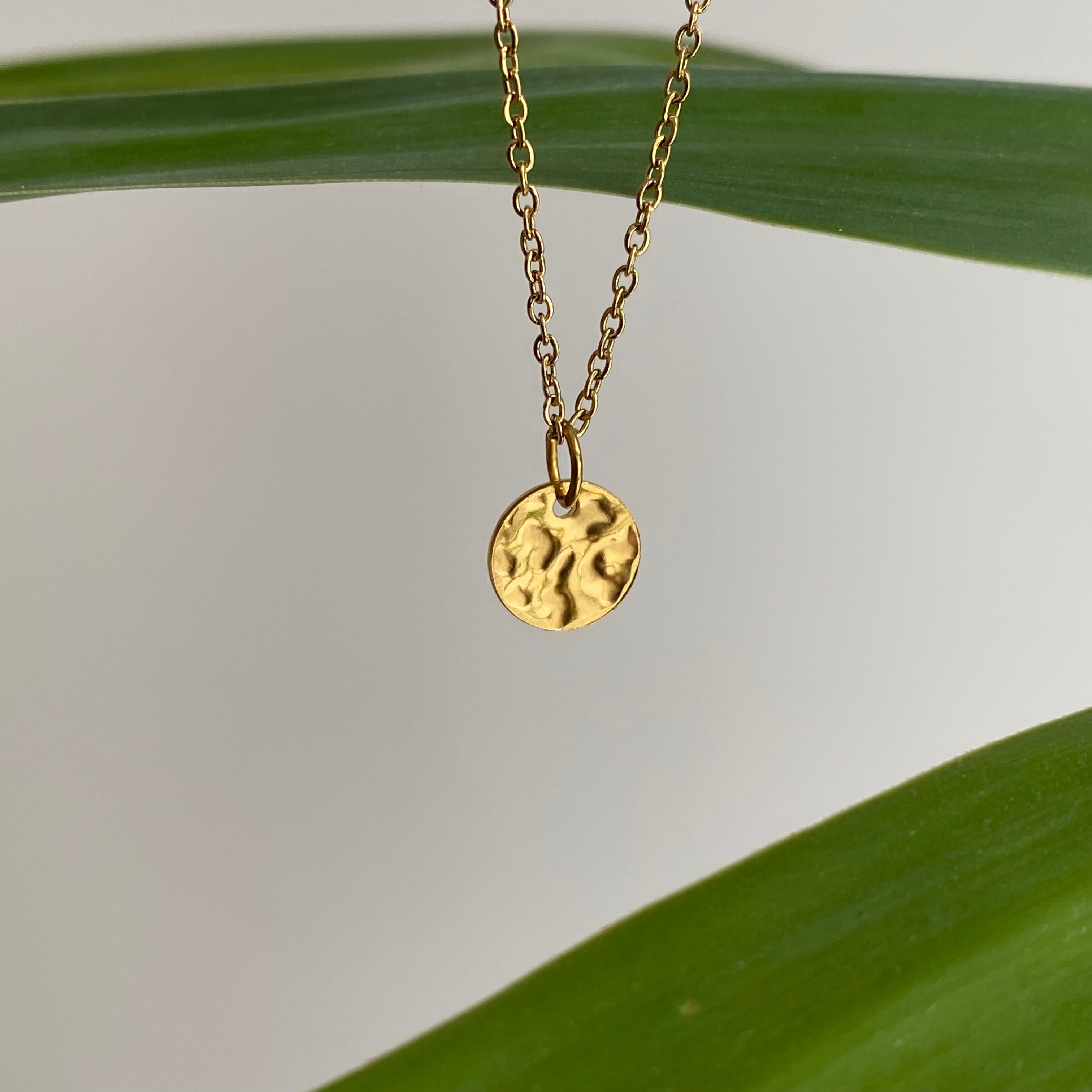 Gold Hammered Circle Pendant Necklace