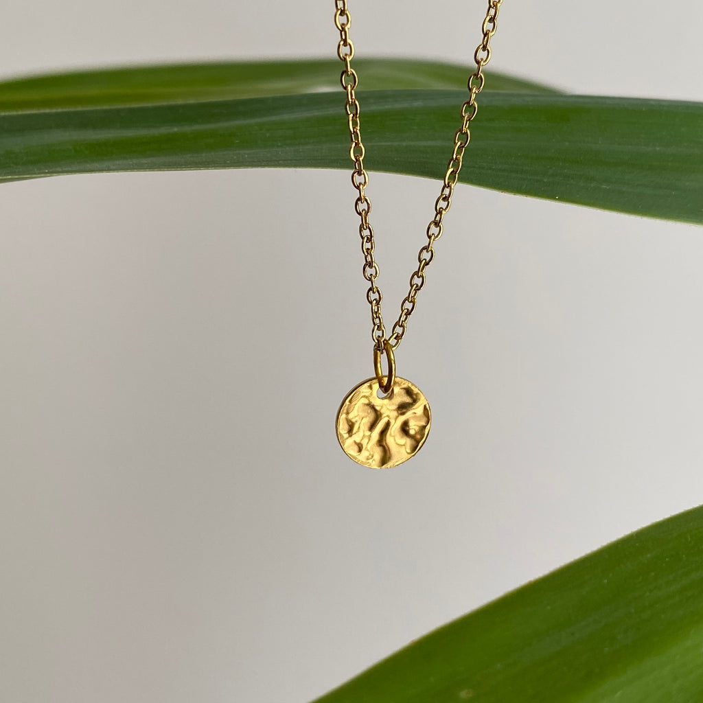 Gold Hammered Circle Pendant Necklace