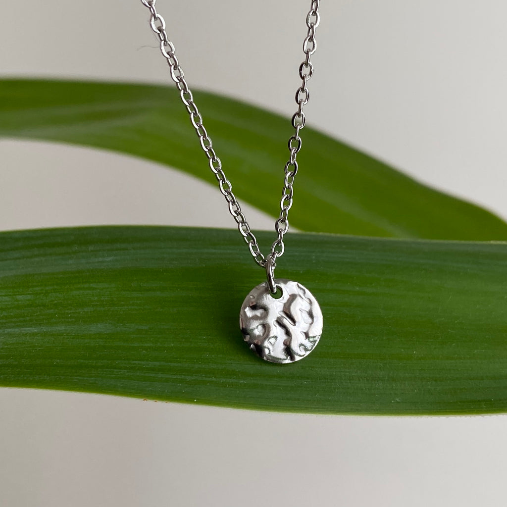 Silver Hammered Circle Pendant Necklace