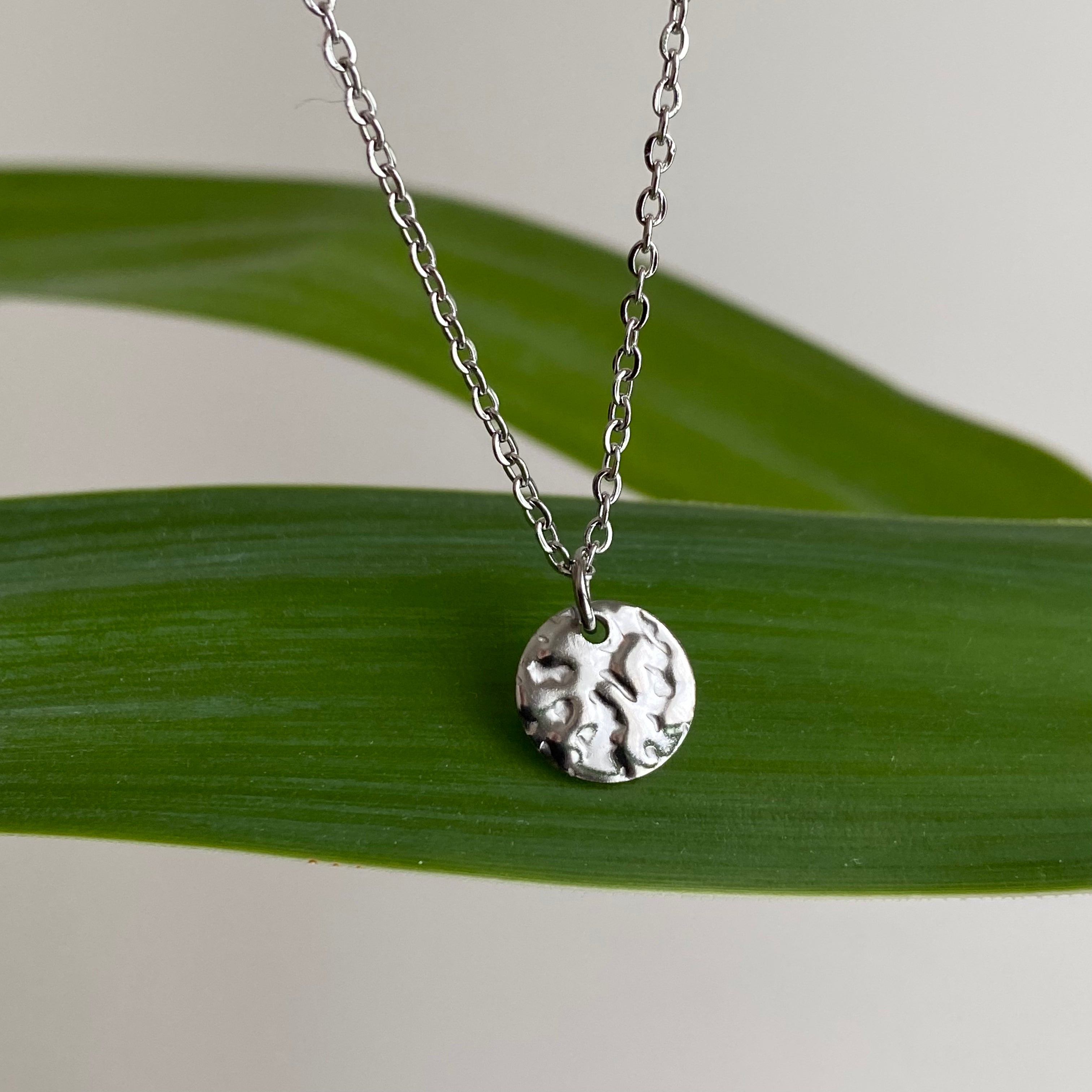 Silver Hammered Circle Pendant Necklace