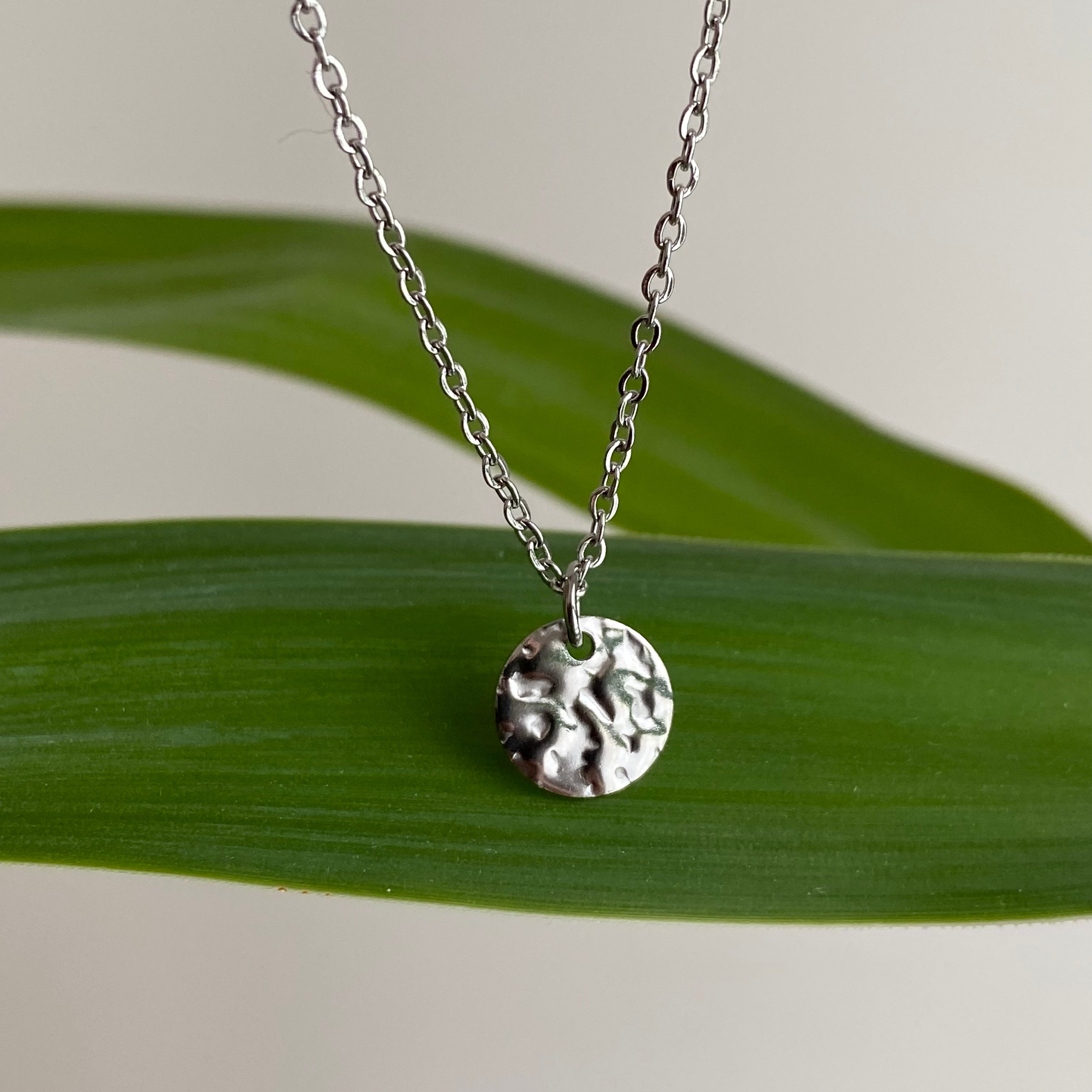 Silver Hammered Circle Pendant Necklace