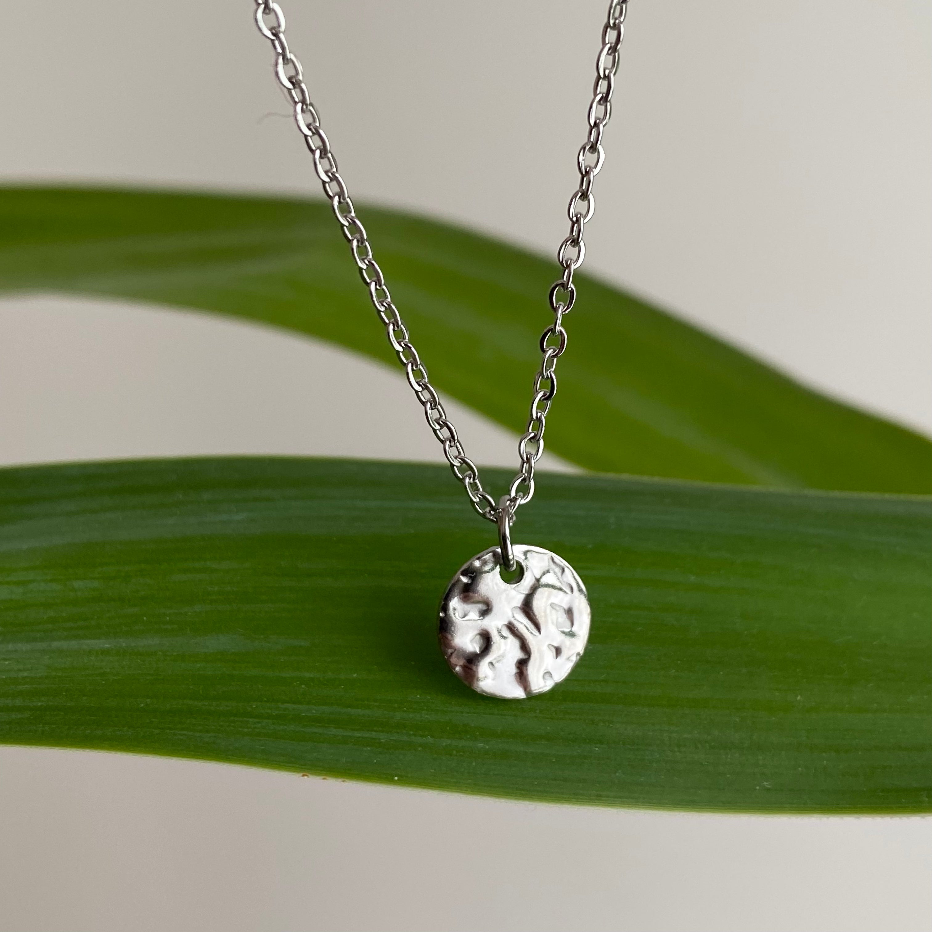 Silver Hammered Circle Pendant Necklace