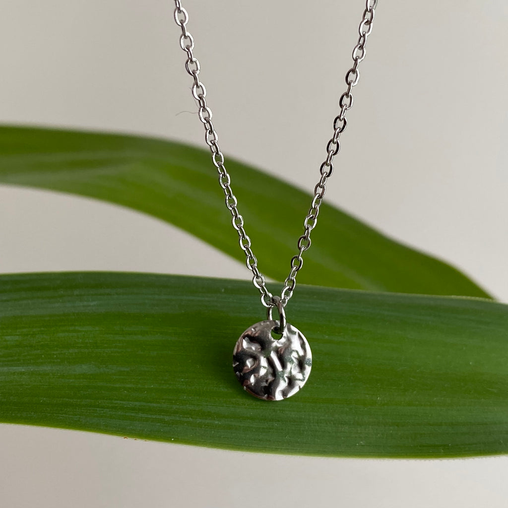 Silver Hammered Circle Pendant Necklace