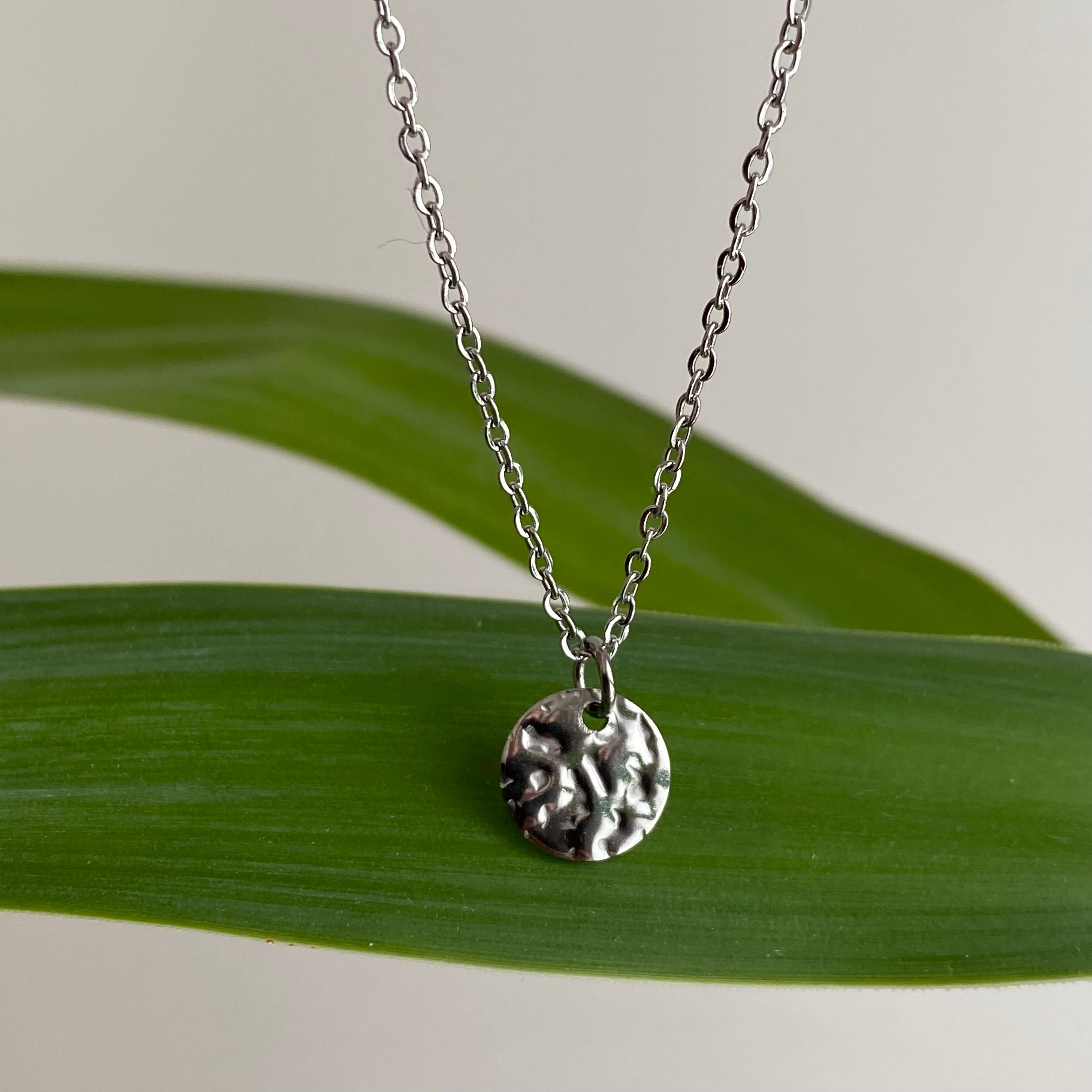 Silver Hammered Circle Pendant Necklace