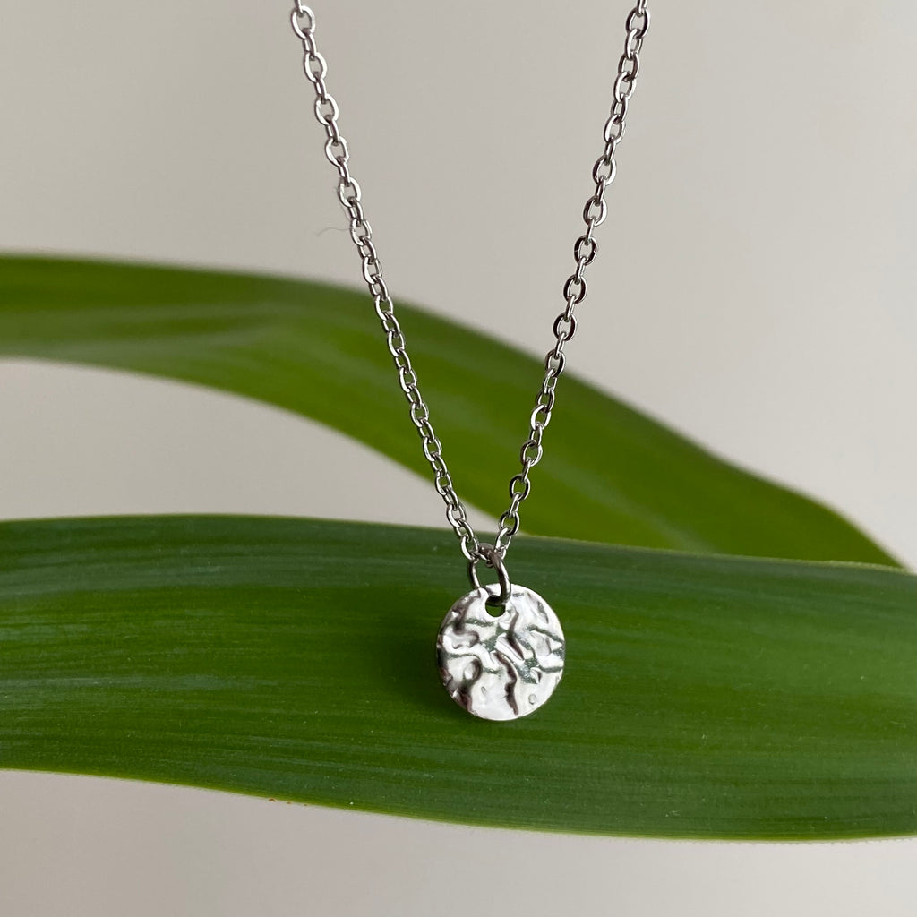 Silver Hammered Circle Pendant Necklace