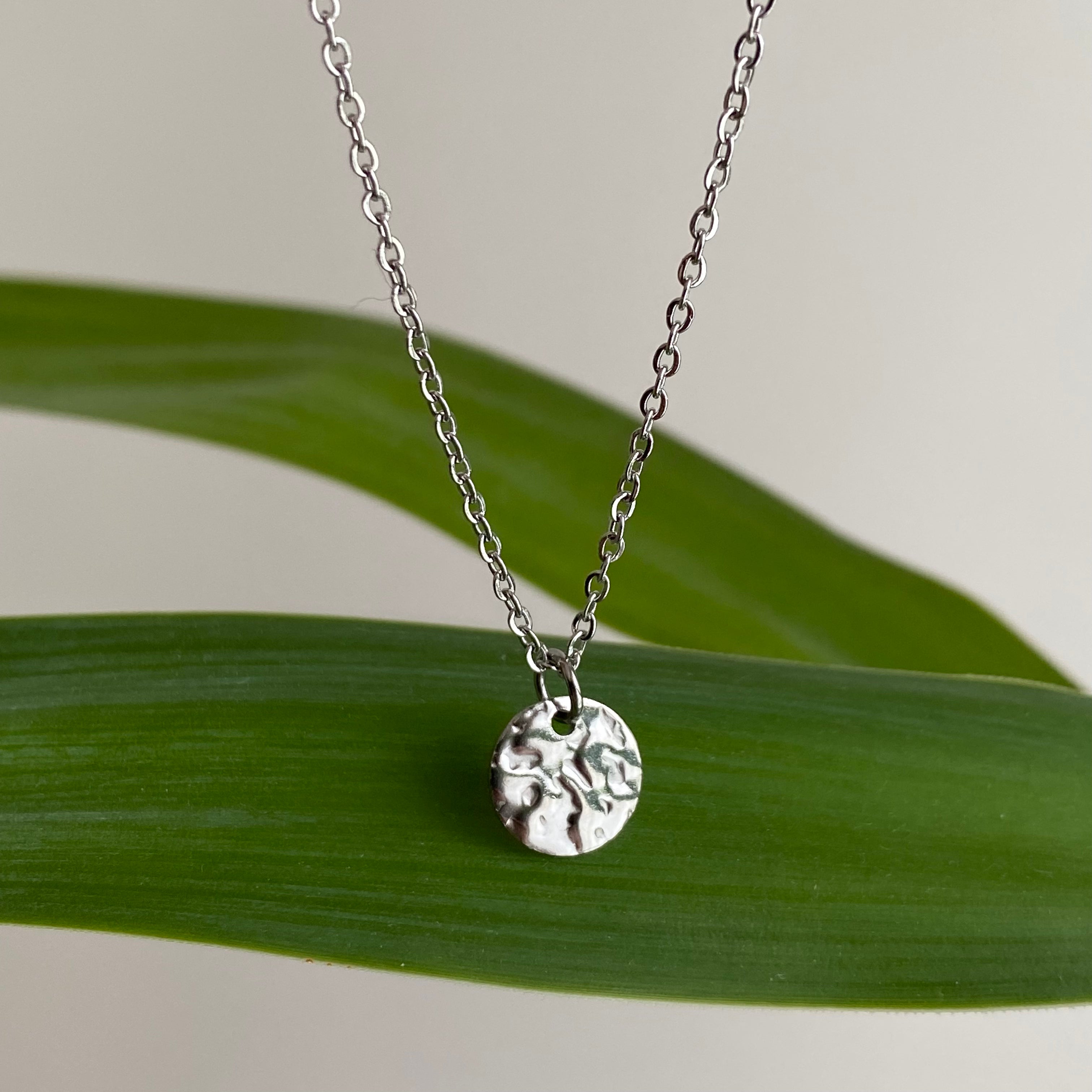 Silver Hammered Circle Pendant Necklace