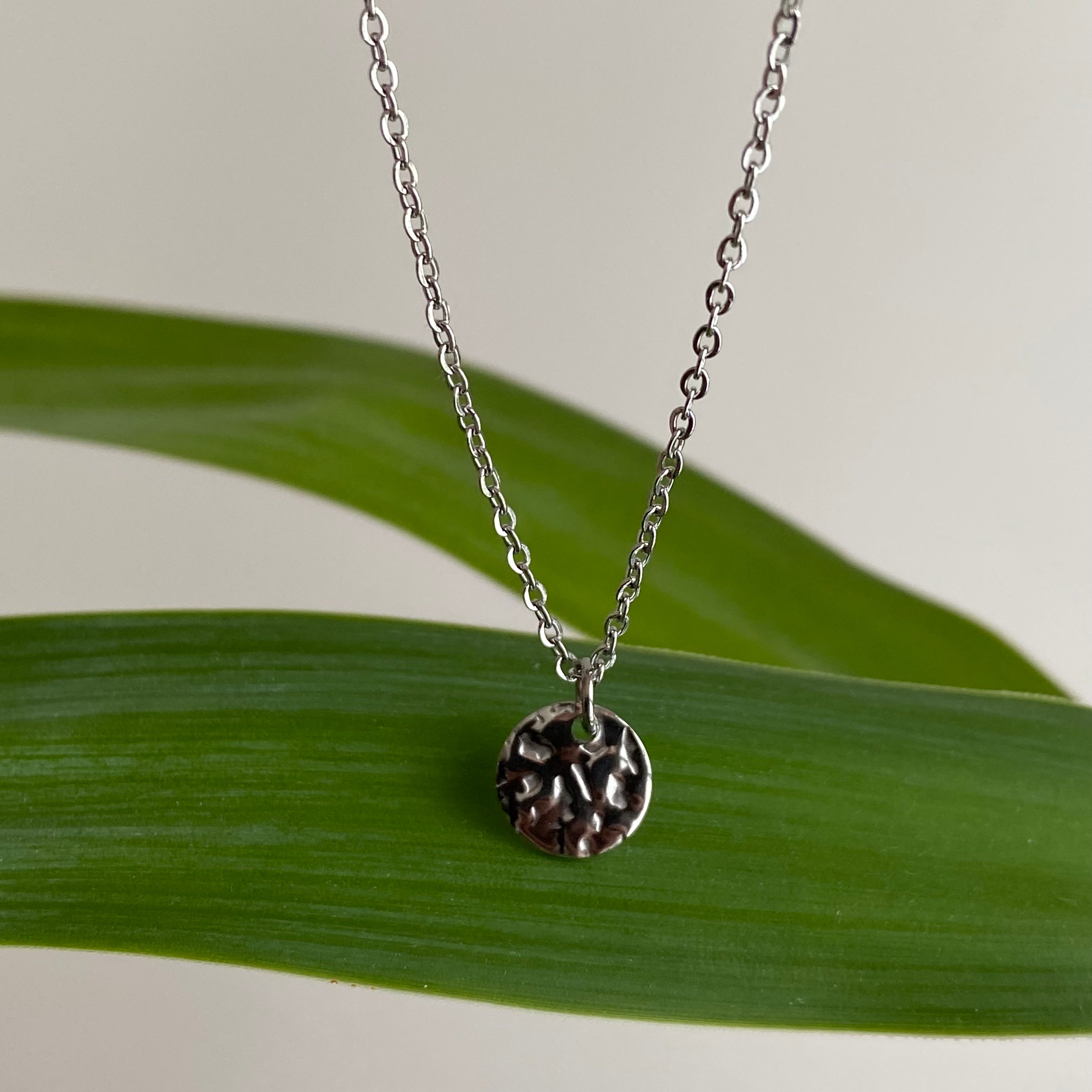 Silver Hammered Circle Pendant Necklace
